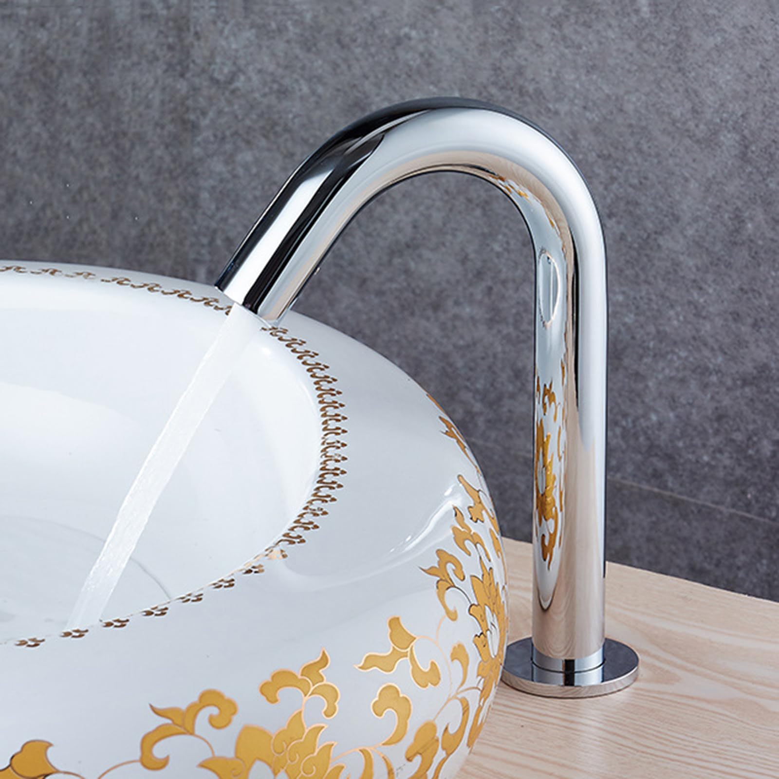 ZYCHSJXA Touchless Basin Tap Bathroom Sink Taps Mixers Chrome Spout Gooseneck Automatic Infrared Sensor Faucet,Middle