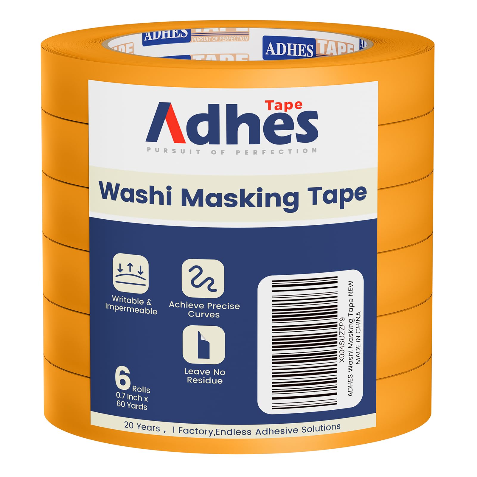 ADHES Orange Yellow Masking Tape Washi Tape 18mm x 55m x 6 Rolls