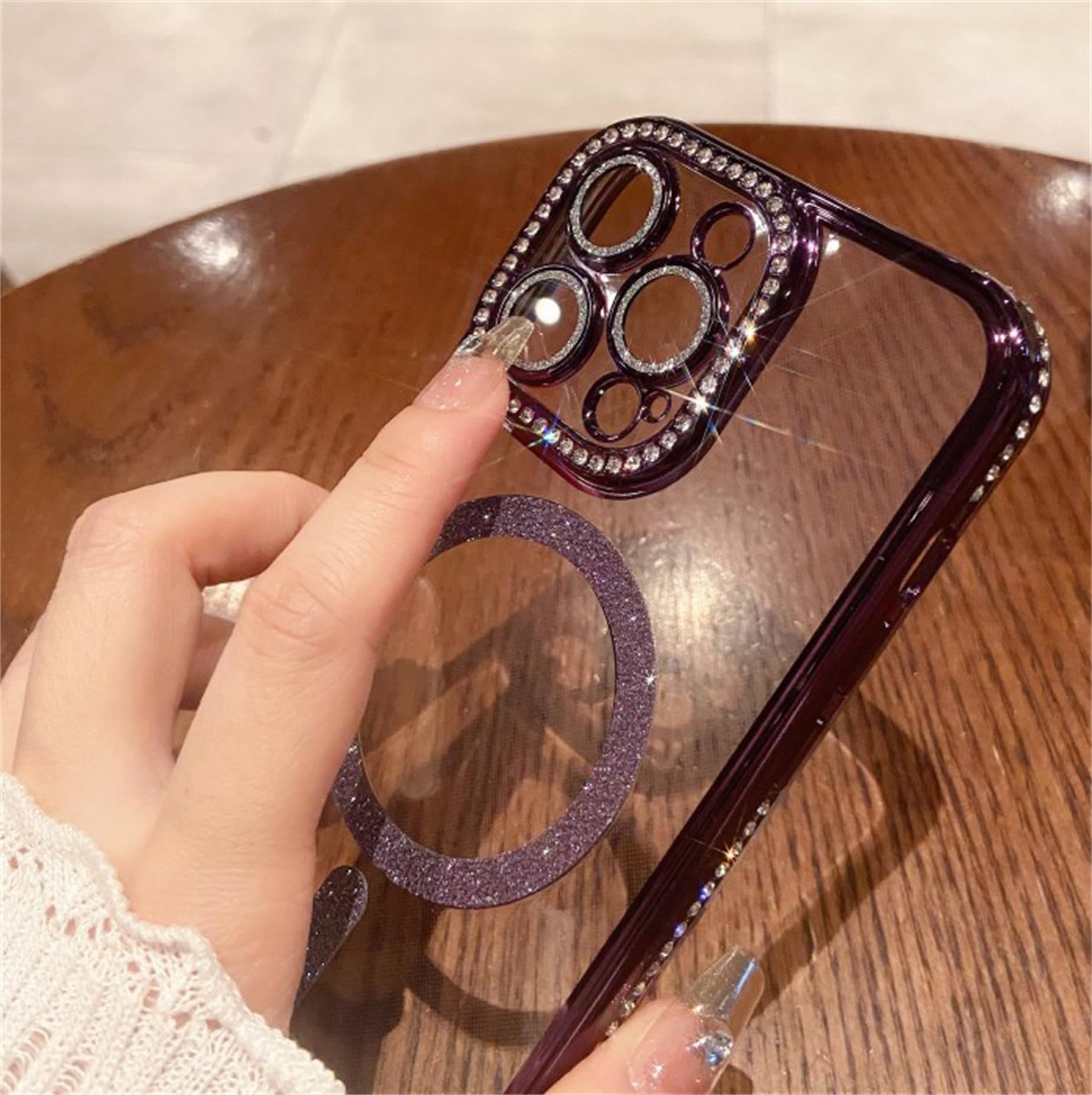 Custodia Glitter Con Strass Per IPhone 12 Pro | Magneti MagSafe, Trasparente Anti-Giallo, Morbida TPU