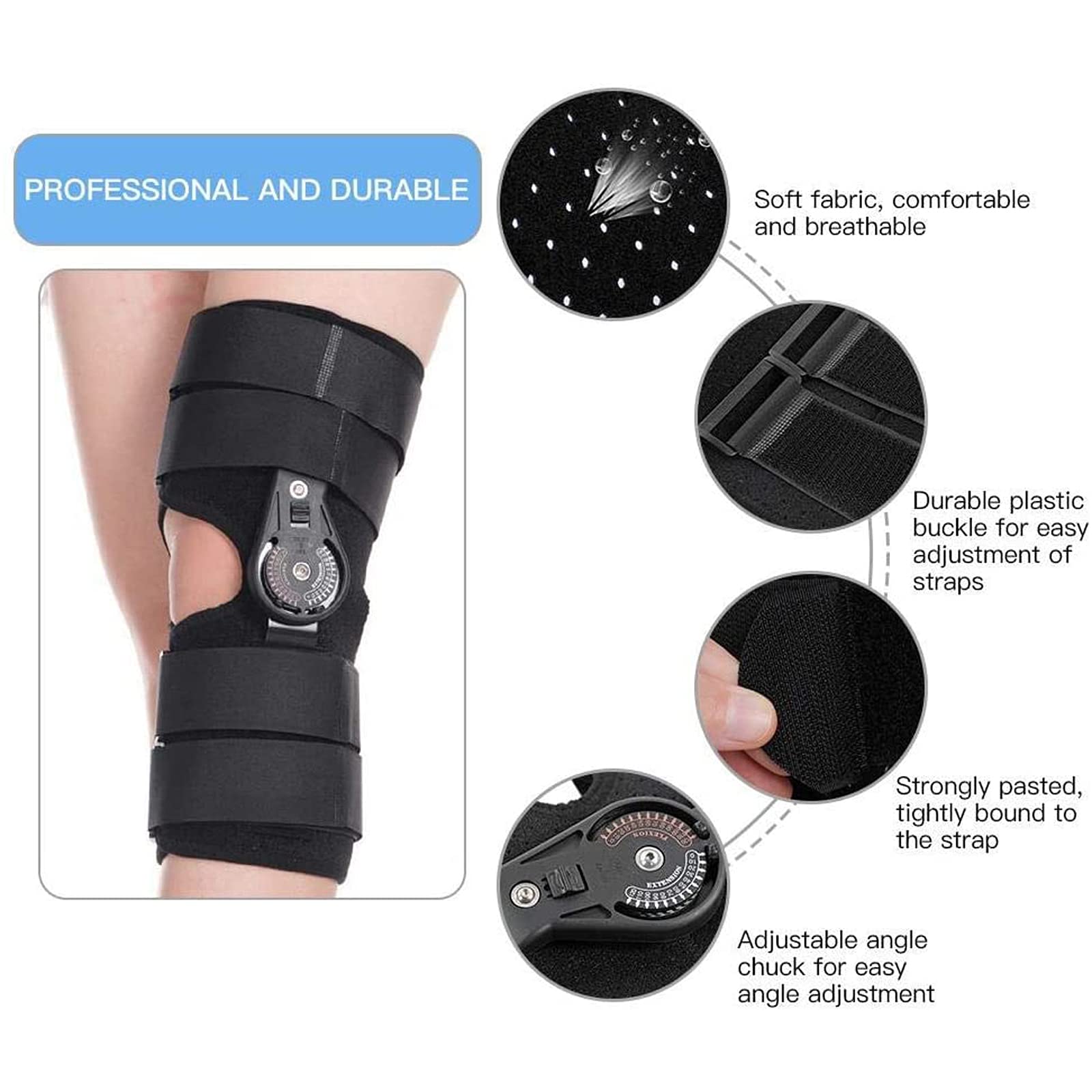 Soporte de Rodilla Ajustable con bisagra, férula de Rodilla, férula de Rodilla Recta Ligera, Tratamiento de hiperextensión y Bloqueo, osteoartritis, lágrimas de ligamento