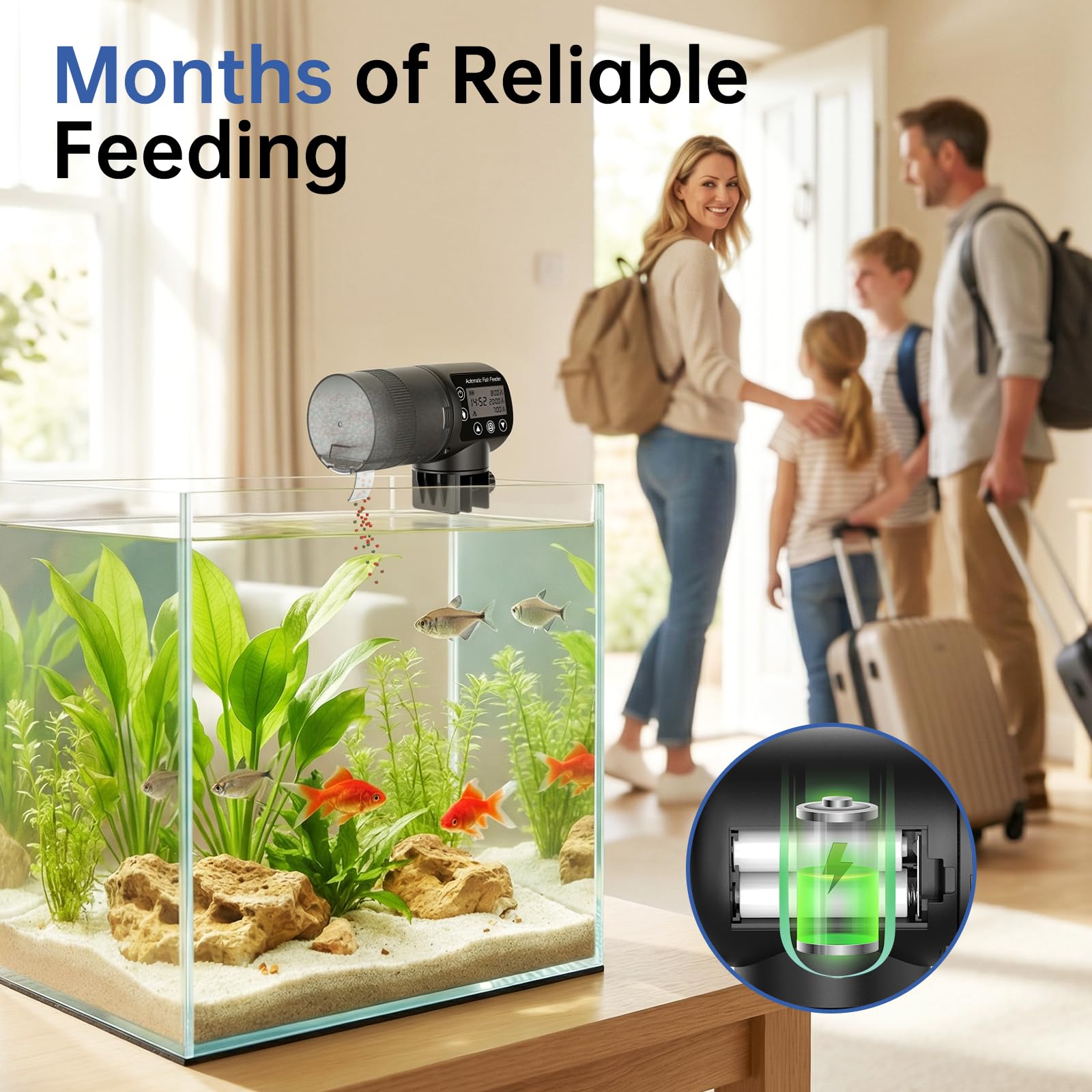 AQQA Futterautomat Aquarium,Automatischer Fischfutterspender mit 3 Fütterungsmodi,200ML programmierbarer Fischfutterautomat mit LCD-Timer für Urlaub und Wochenende