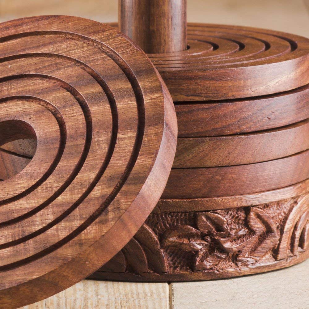 Amazon｜Rusticity Wood Coaster Set of 6 with Holder for beer and