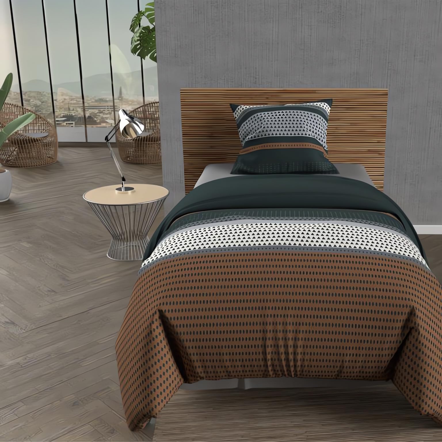Soleil d'ocre, Thales Brick Cotton Duvet Cover Set, 57 Thread Count, 140 x 200 cm