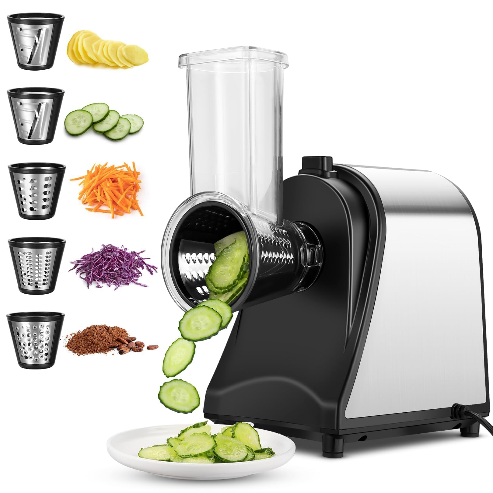 Royal Catering - Elektrische groentesnijder - 750 W - 5 snijschijven - 205 mm