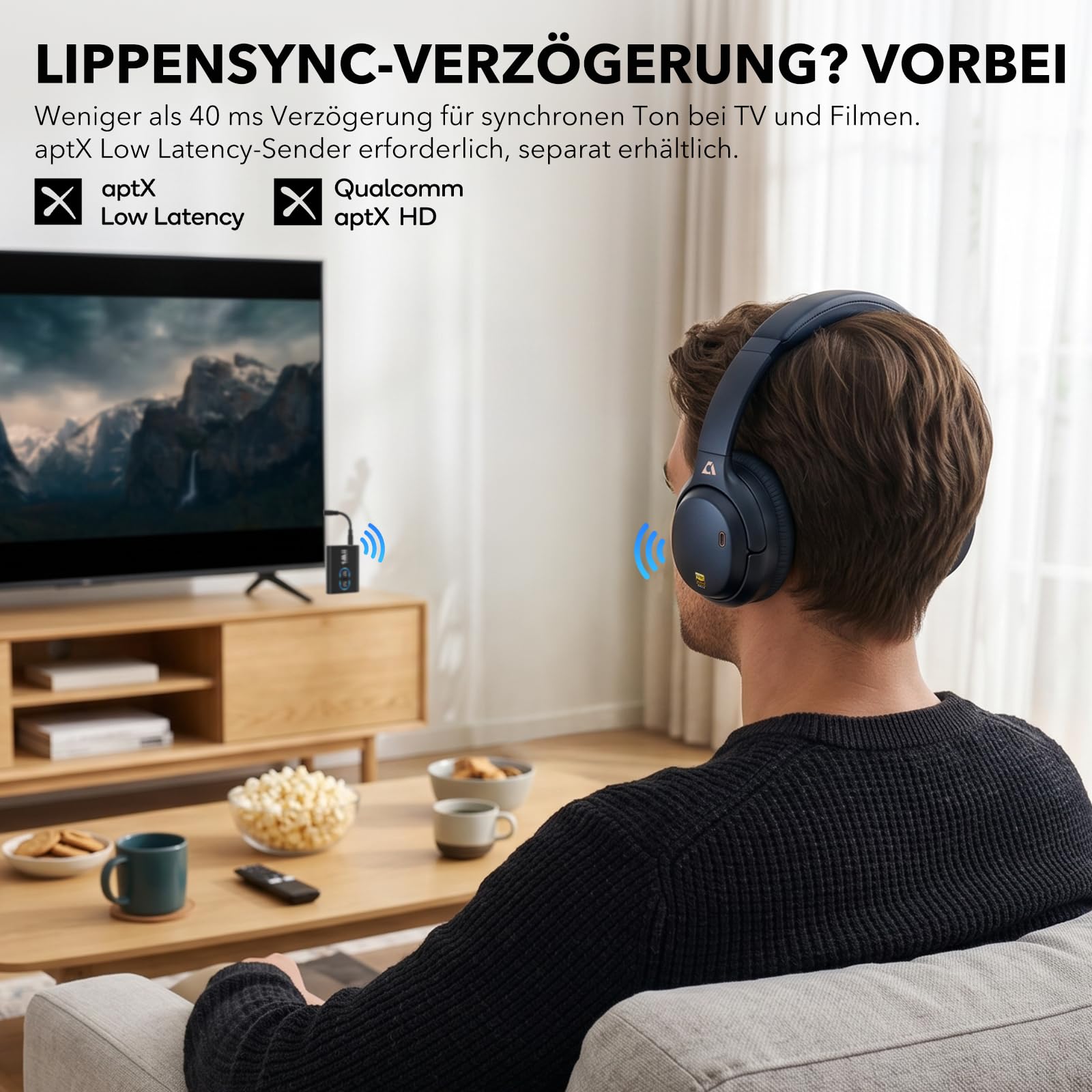 1Mii E700 Kabellose Bluetooth Noise-Cancelling-Over-Ear-Kopfhörer, Indigo | Hybrid ANC, Hi-Res Audio LDAC, Bequem für Pendler & Vielreisende, aptX Low Latency für TV, Büro, Home office & Flugzeug