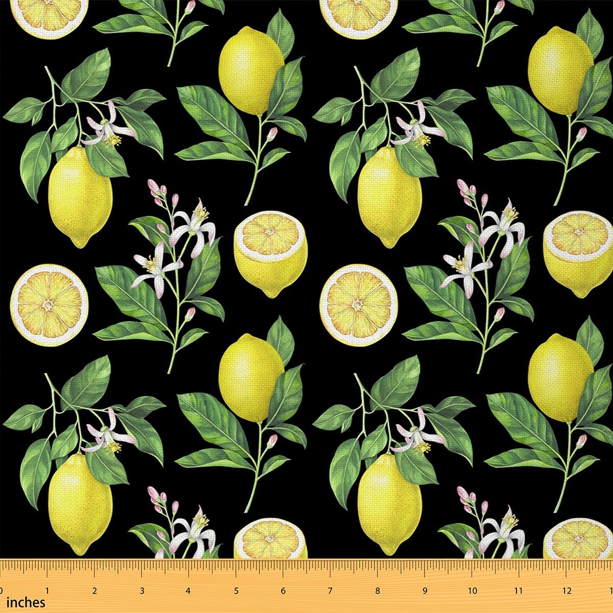 Richhome Multi 13 Yellow Lemon Fabric By The Yard Watercolor Wild Fruits Botanical Leaves Fabric For Sewing Supplies Natural Plants Rustic Style Fabric For Diy Upholstery And Home Accents 2 Yards