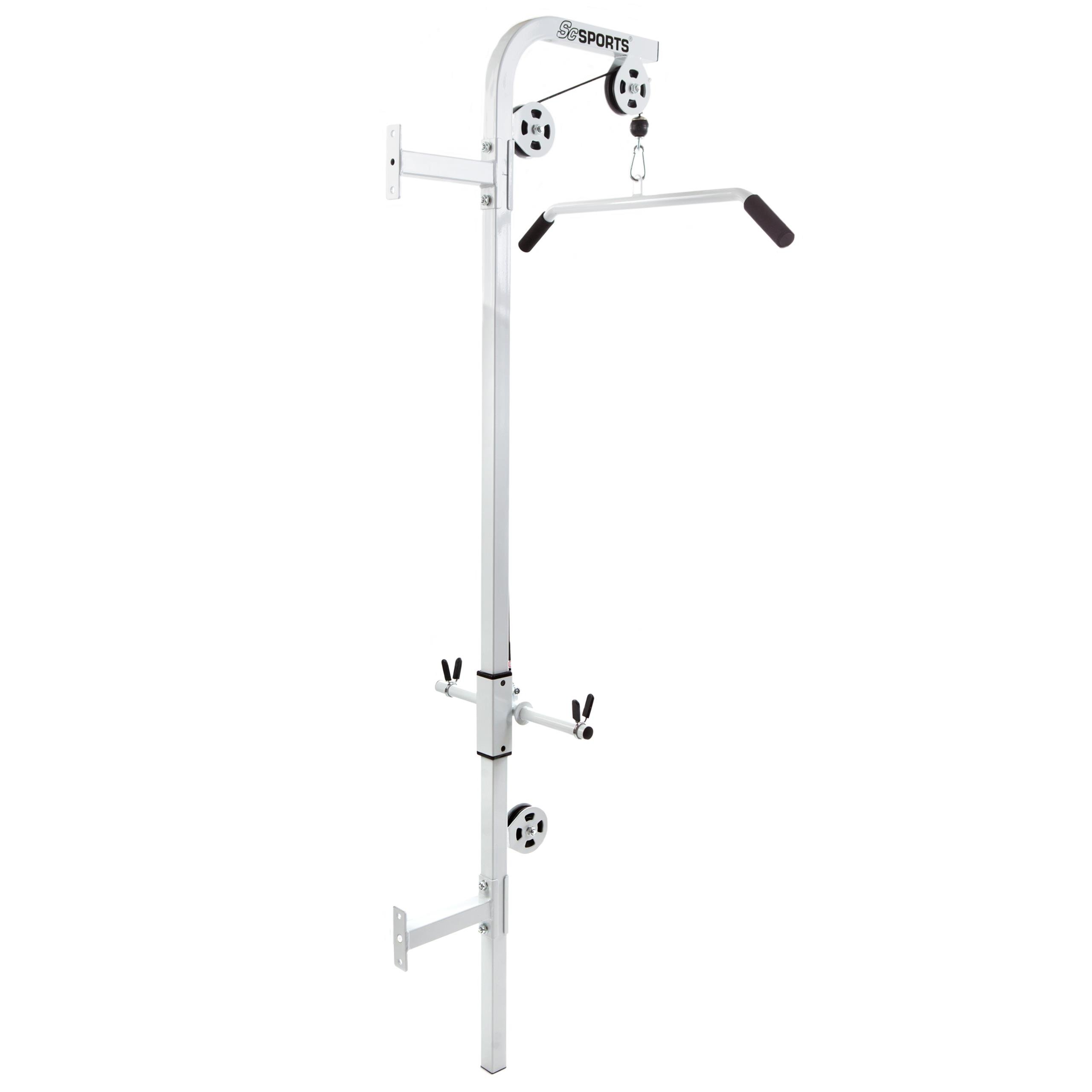 SCSPORTS® Latzug zur Wandmontage, bis 100 kg, mit Kabelzug und Latzugstange | Mit Trizepsstange, Federverschlüssen und rutschfesten Griffen; Latzugturm, Latzugstation, Seilzug, Kabelzugstation