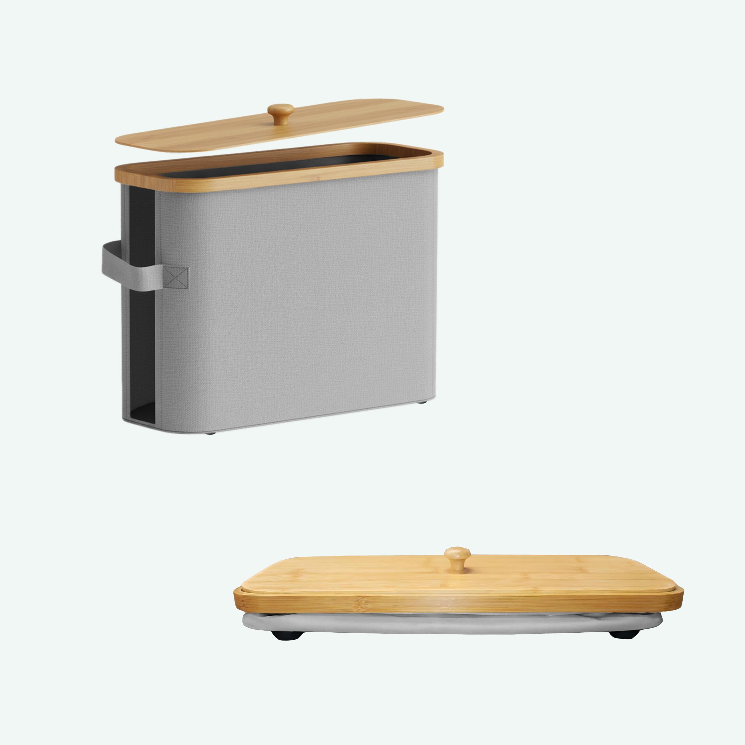 Portarotoli Relaxdays, 12 Rotoli, HxLxP: 33 x 45 x 16 cm, Tessuto, bambù, portacarta igienica, riserva, Grigio