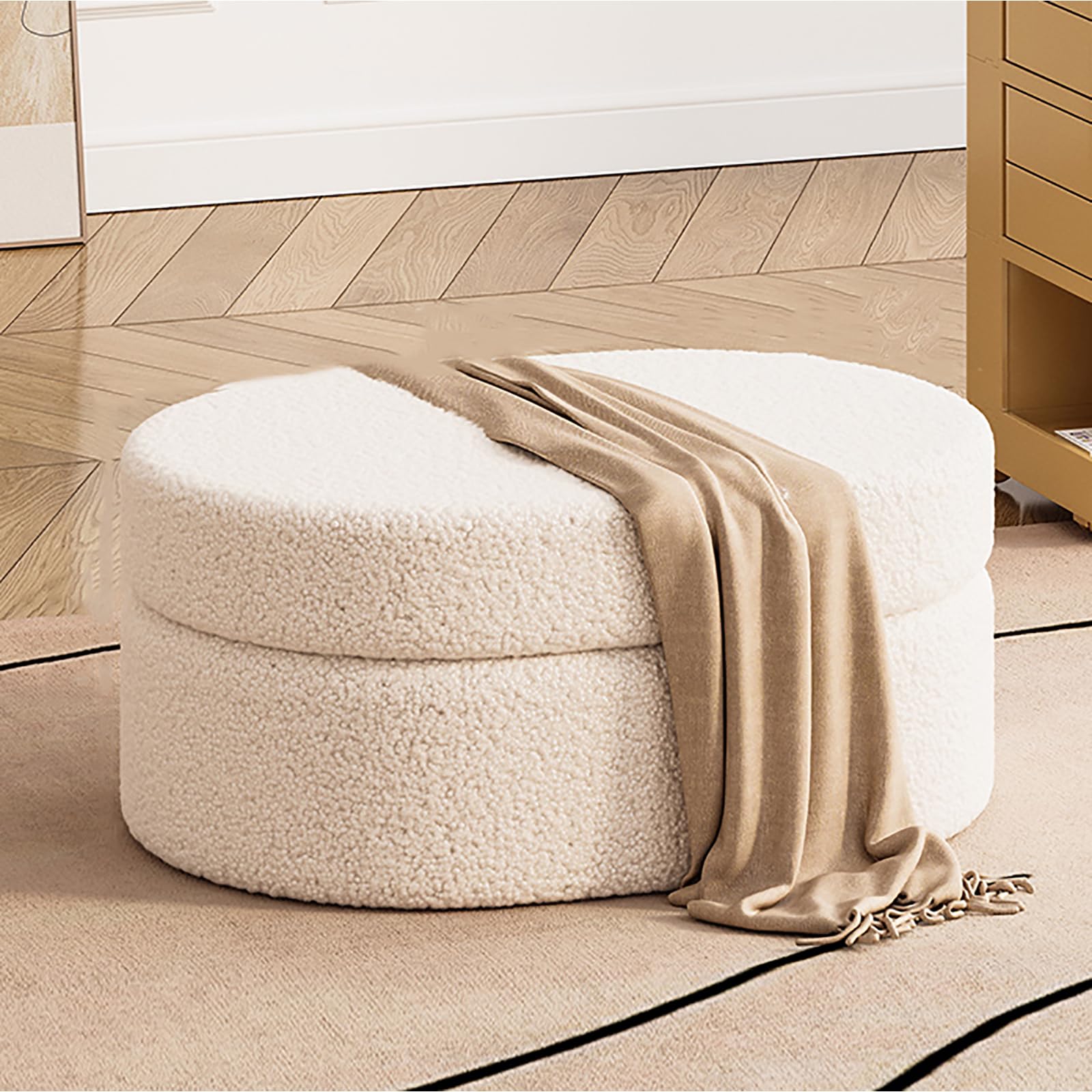 Table basse multifonction et repose-pieds blanc en bouclette