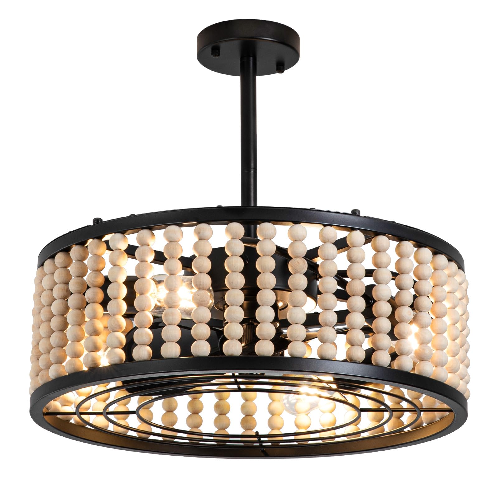 Liokoc Ceiling Fan Lighting with Beads and Adjustable Downrods for Different Height of Rooms Remote Control 6 Speeds Reversible Silent Ceiling Fan, Blubs Included, Black