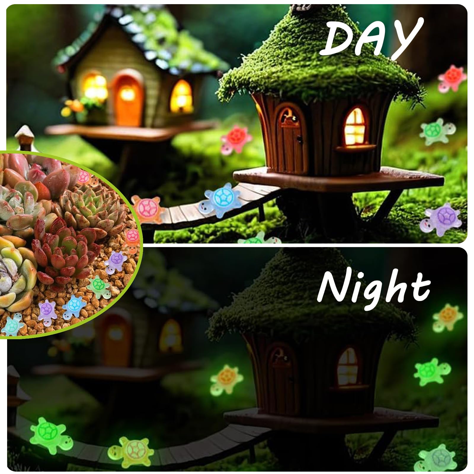 200 Stück Mini Schildkröten, Leuchtende Resin Figuren, Bunte Mini Turtles für Deko, DIY Micro Landschaft, Garten, Party, Puppenhaus, 11 * 7mm, Transparente Box