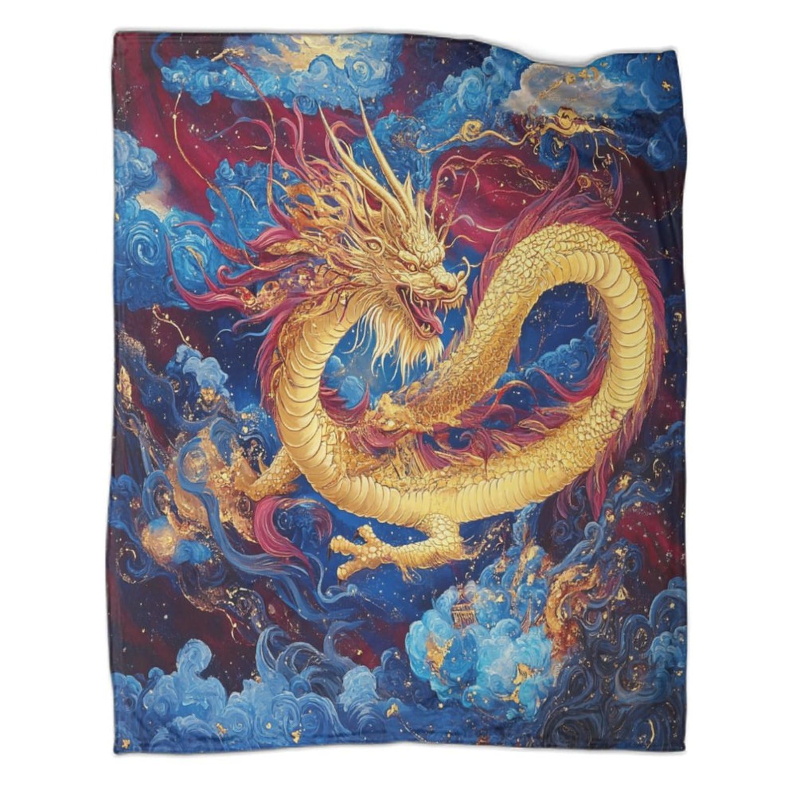 GAOYUCHUN Golden Red Dragon Soft Fleece Throw Blanket,3D Printed Stylish Cozy,Warm,Lightweight And Decorative Blanket Throws Blanket Birthday Gift Idea Decorations 40x50inch(100x130cm)