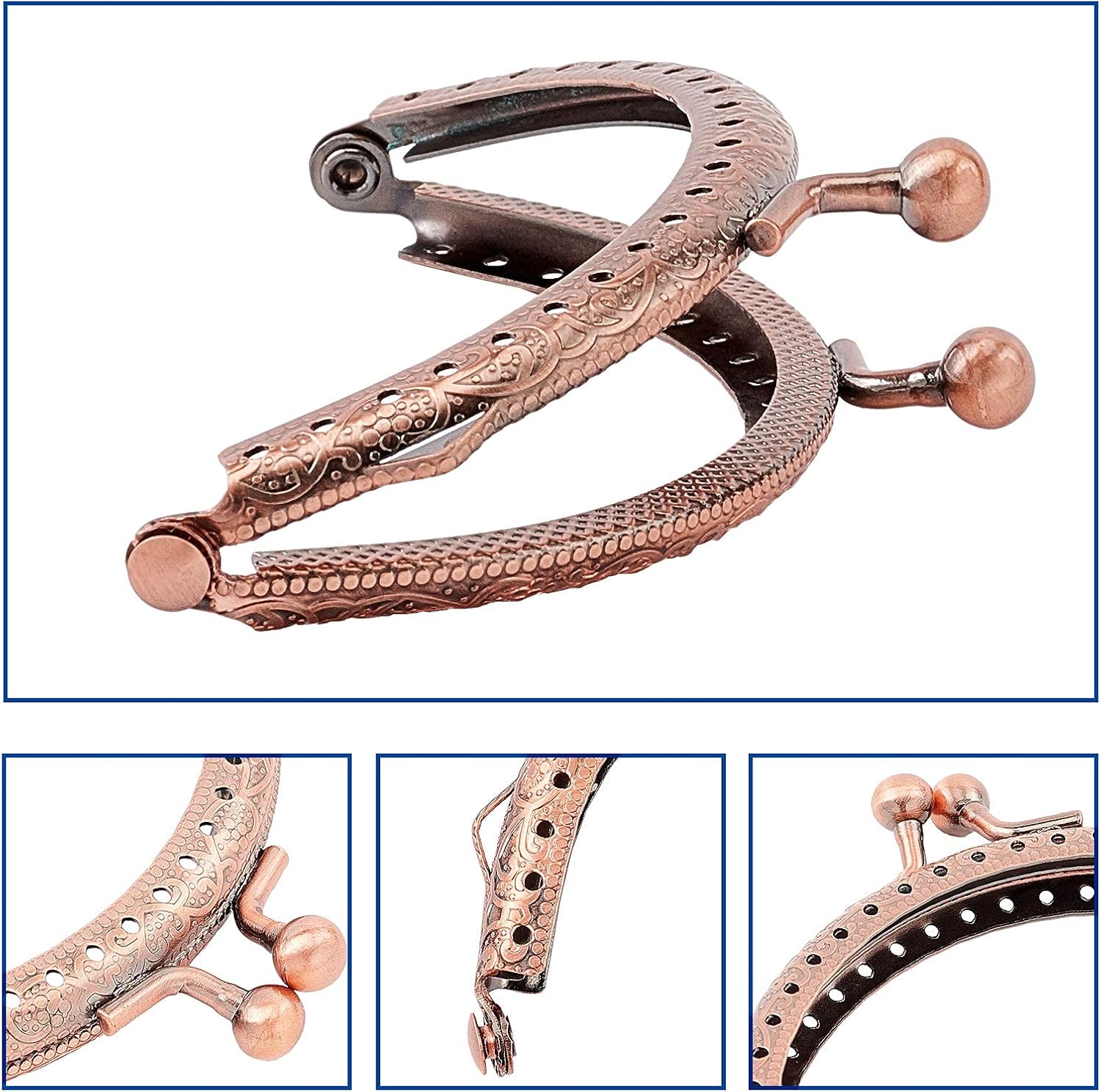 PH PandaHall 5 Color Purse Clasp Frame, 10pcs Wallet Kiss Clasp Lock Retro Arch Coin Bag Frame Metal Clip for DIY Craft Purse Bag Handle Sewing Craft, 3.3 Inch