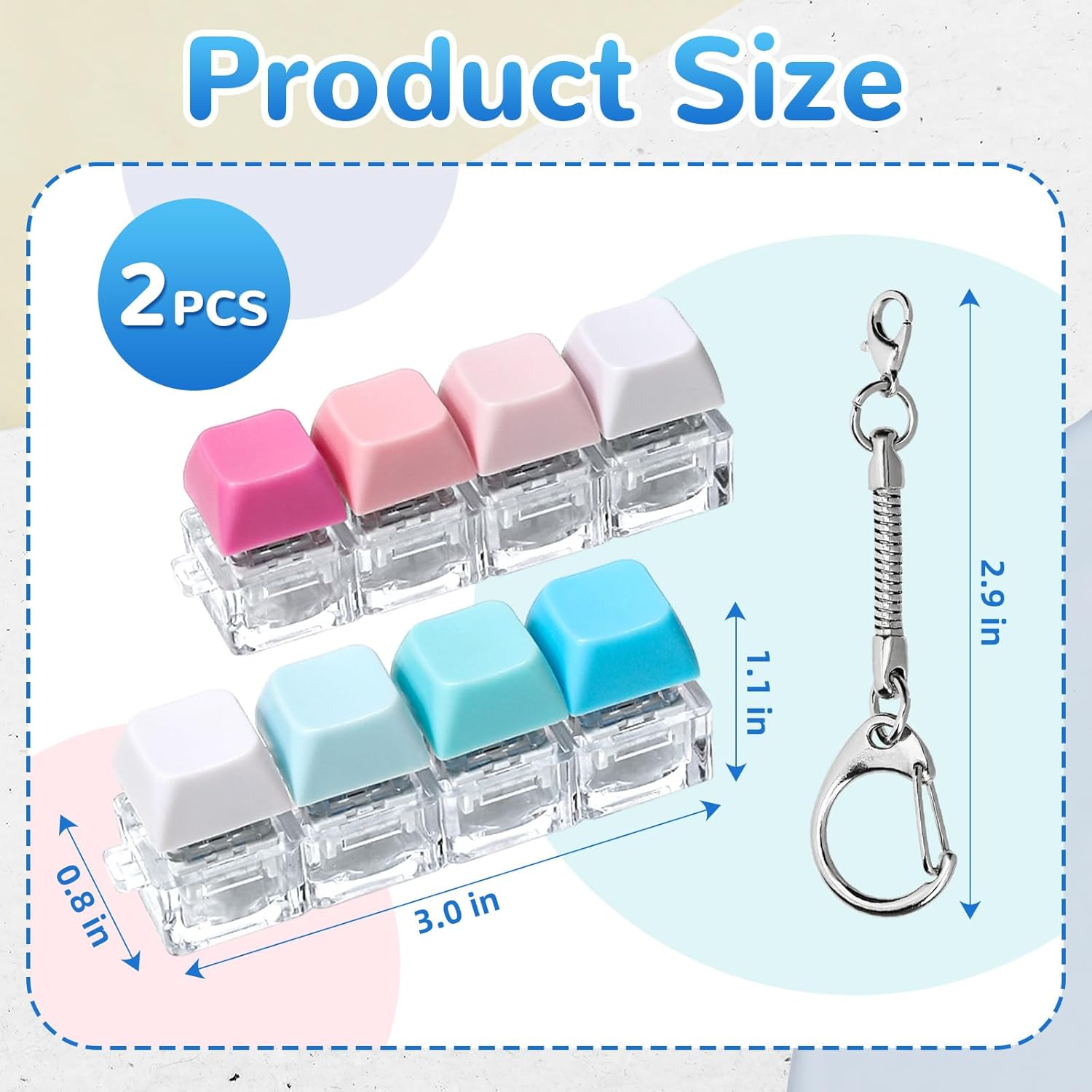 2 PCS Keyboard Fidget Toy, 4-in-1 Keyboard Button Clicker Keychain, Push Bubble Sensory Fidget Toys for Kids Adults to Relief Pass Time (Blue Pink White)
