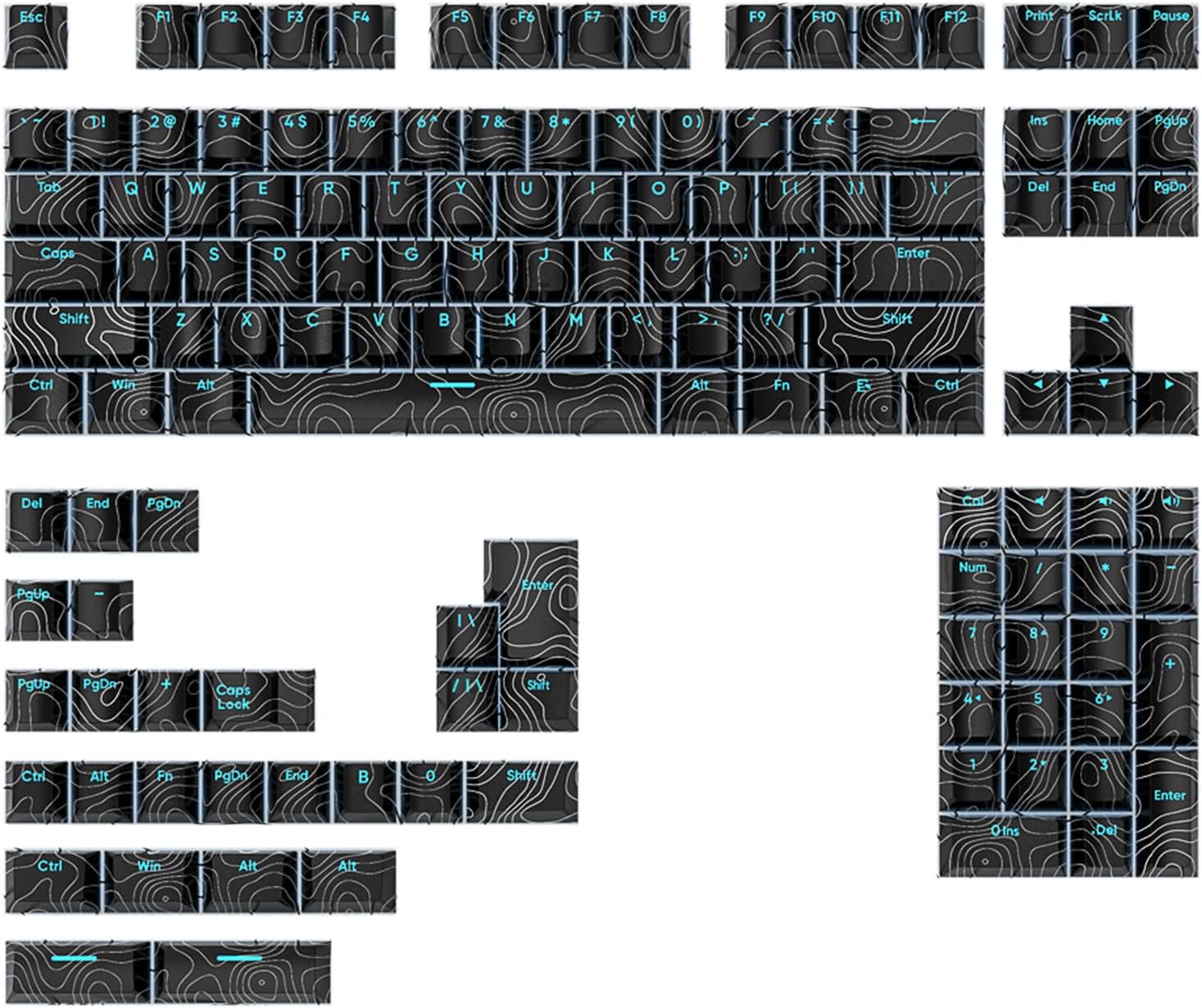 Customizable 135Key Keycap Set Transparents Line Detailing and Front Backlits Glowing for Aesthetic Typing PBT Backlit Keycaps