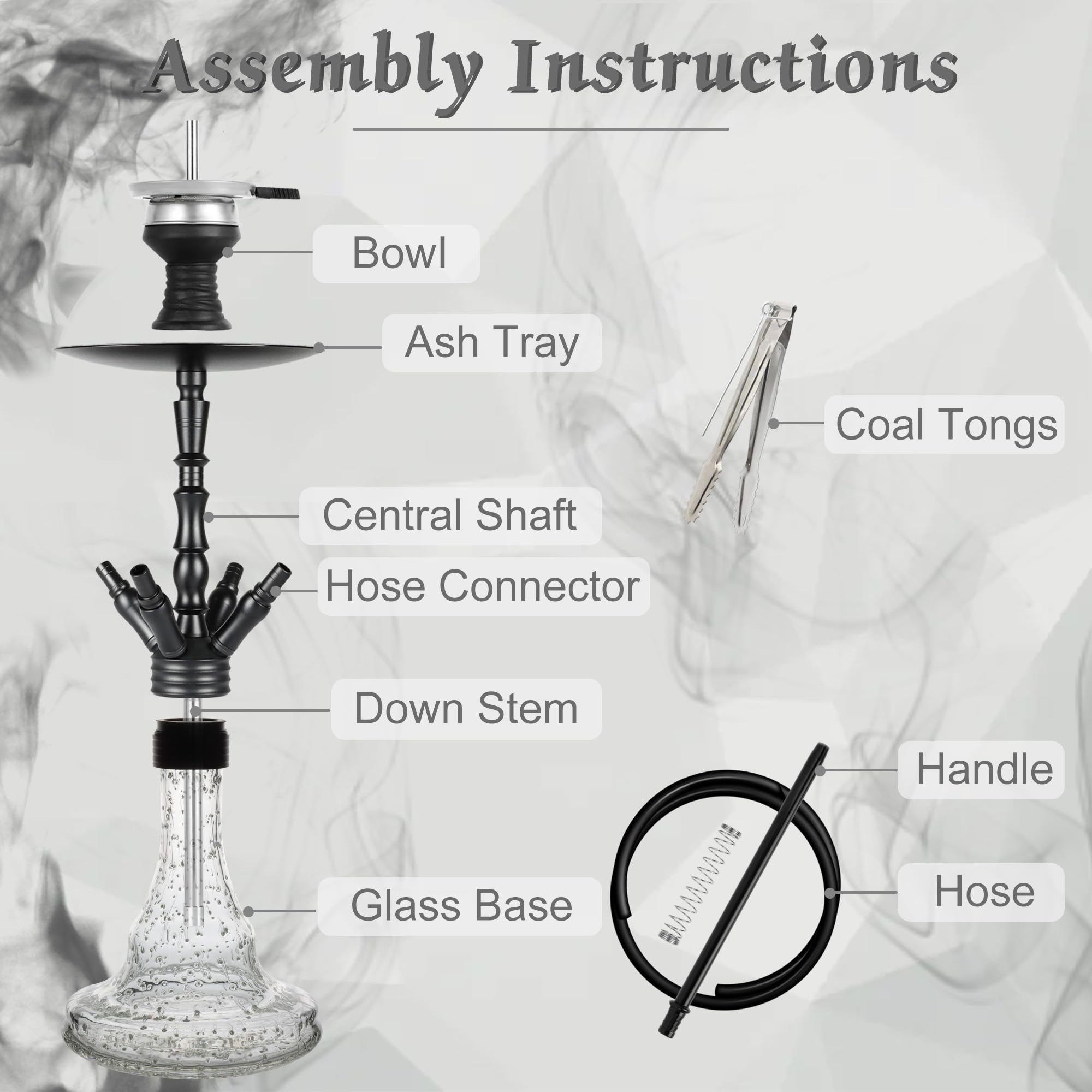 HOOKAH Narghilè Raccordi Narghilè medio in alluminio e tubo in pelle, narghilè tubi e maniglie con testa in narghilè, Shisha Bowl (nero)