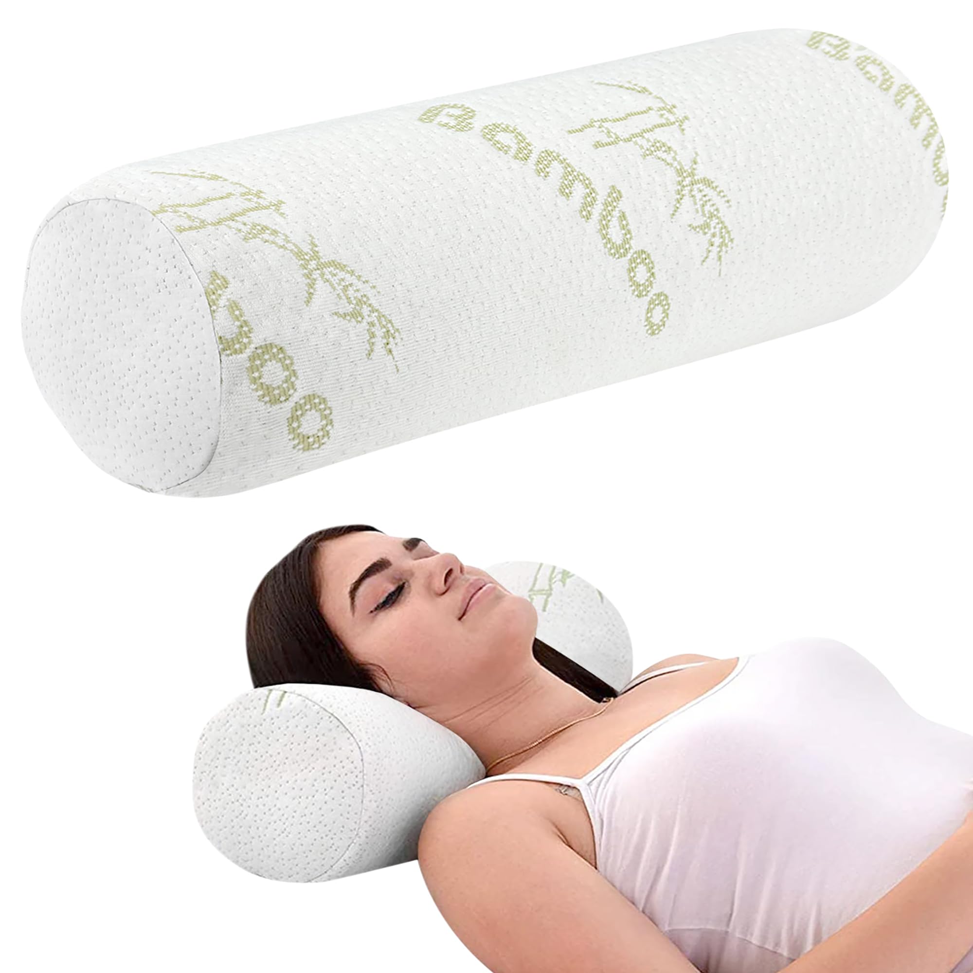 Cuscino Lungo Memory Foam Bambù Ergonomico Guanciale Cilindrico Cervicale Lombare Letto o Divano Fodera Rimovibile Lavabile Supporto Cuscini Prodotto Certificato Oeko Tex Cilindro Rotondo(Tubolare)