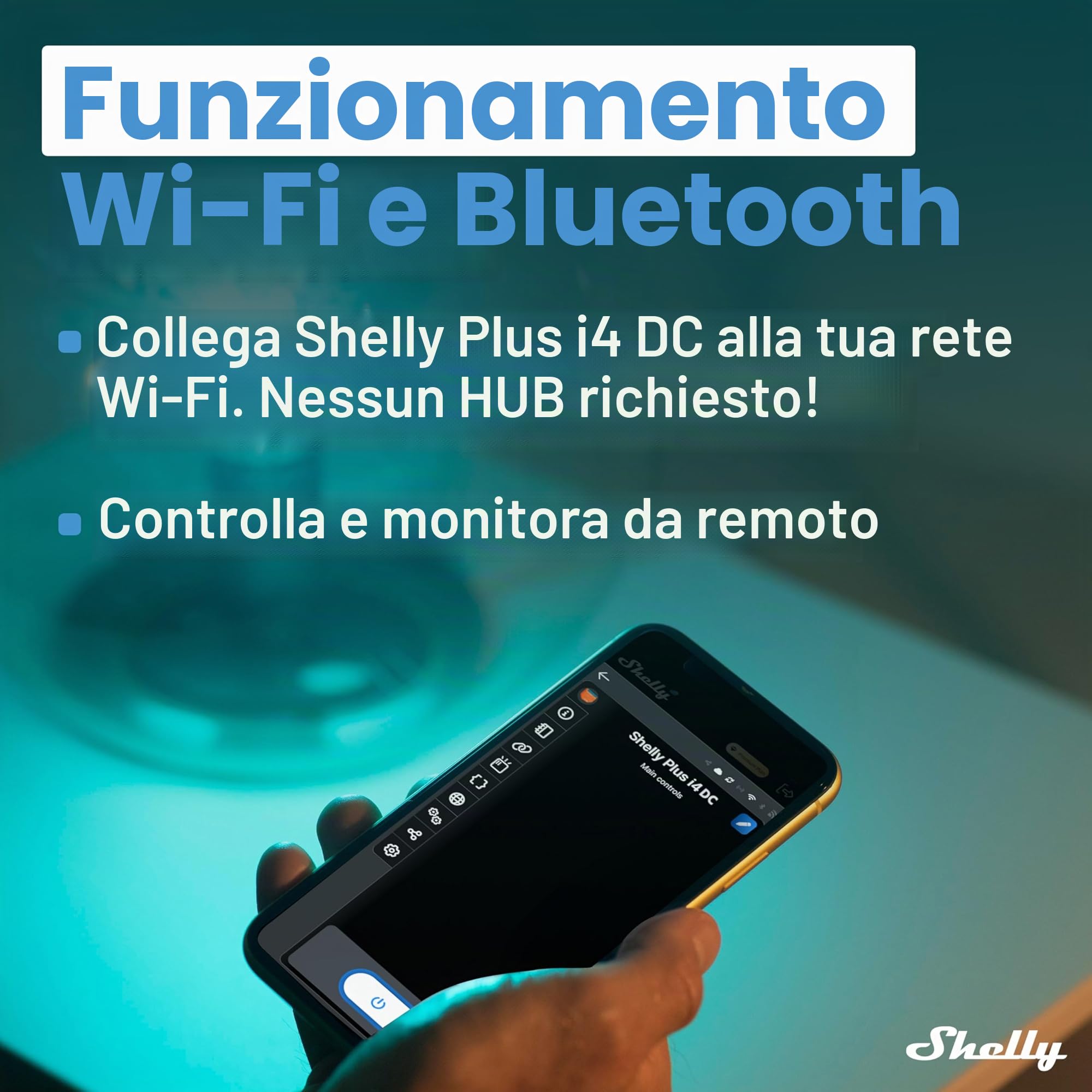 Shelly Plus i4 DC, Controller Wi-Fi a 4 Ingressi Digitali per Interruttori Intelligenti Shelly, 5-24VDC, Illuminazione, Multiclick, Domotica, Alexa & Google, iOS Android, Nessun Hub Richiesto