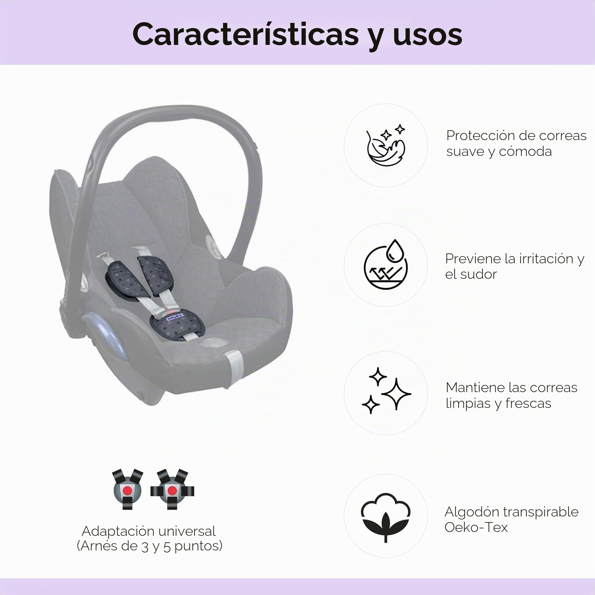 Dooky Universal Pads Black Uni Cubre cinturón y cojines de cinturón para el portabebés y asiento de coche (para cinturones de 3 y 5 puntos, para la mayoría de las marcas), Negro, 126941