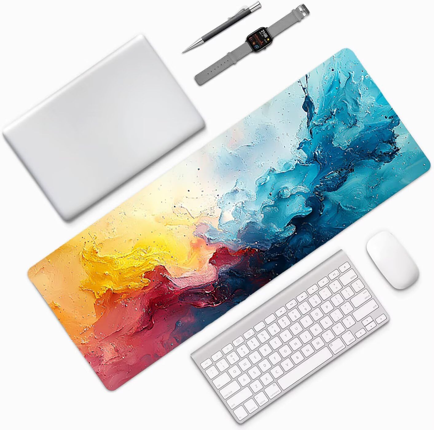 Lpfieonn Rosa Großes Schreibtischunterlage, XXL Schreibtischunterlagen, Blau XXL Wasserdicht Gaming Mousepad mit Vernähter Rand und Rutschfeste Gummibasis, für Laptop/Hause/Büro 120x60cm PF-3045