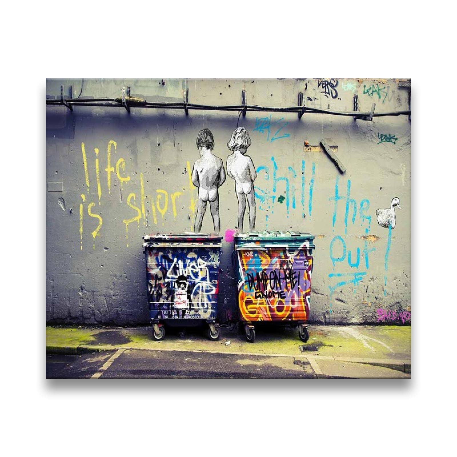 Banksy Wall Art Toile Peintures "La Vie Est Courte Chill The Duck Out" Street Art Affiches et Impressions Photos Home Decor 40x50cm(16x20in) Aveccadre