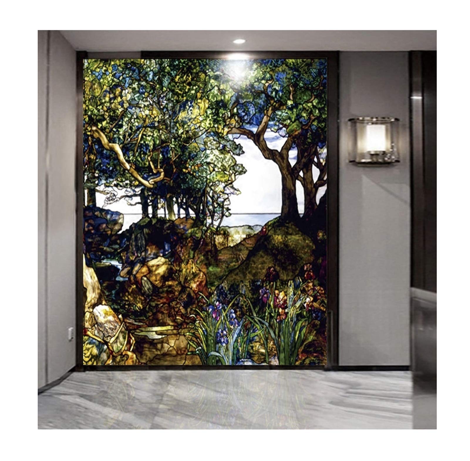 Film della Chiesa Vitrail per Vintage Glass Style Europeo Translucido Autoadesivo Strap Pellicola Film Adesivi Porta cinematografica Dimensioni Personalizzate,E,77x200cm(30"x79")