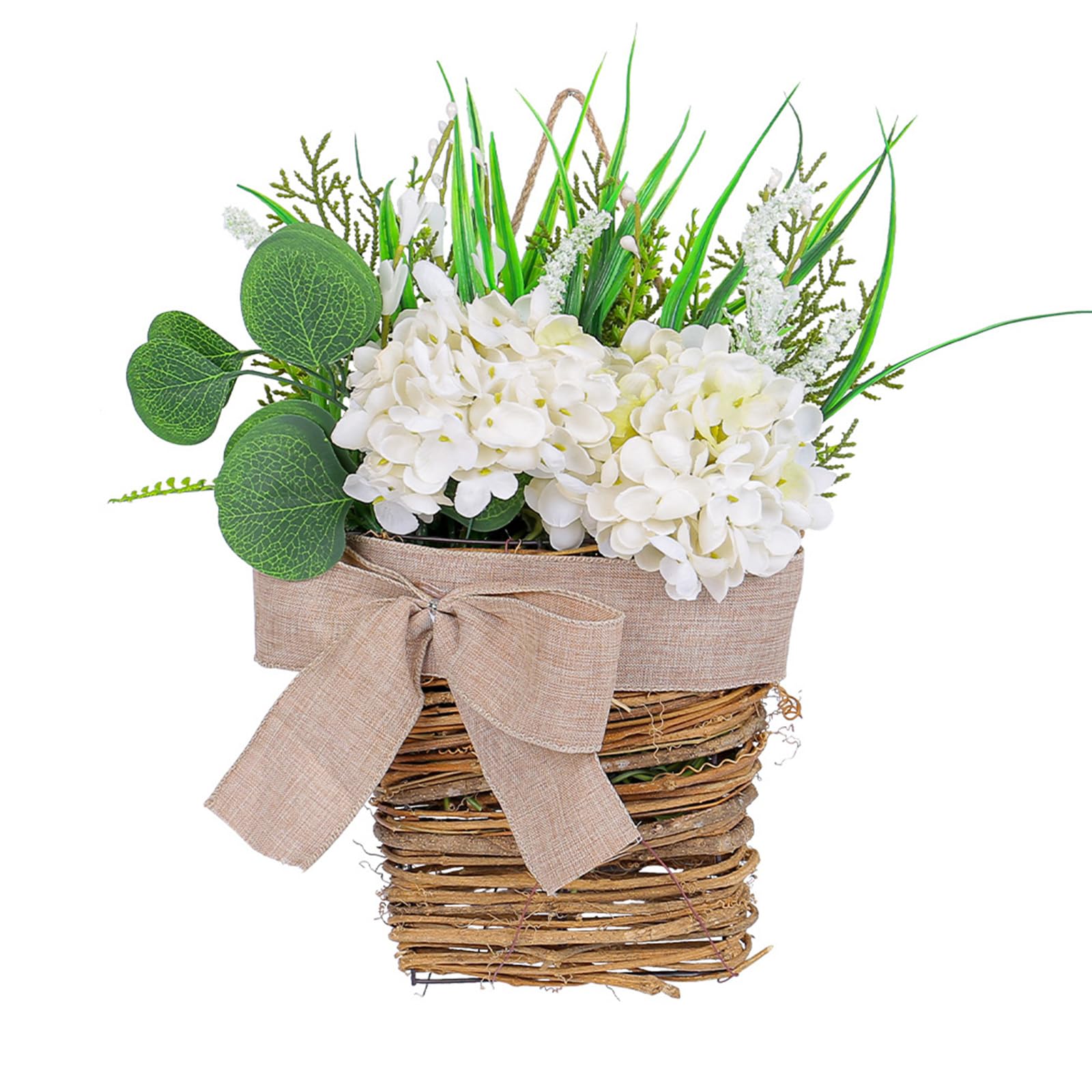 Msioytog Wall Hanging Flowers with Baskets for Spring Outdoor Decorations, Artificial Flower Plant Door Hanging Decorations Flower Bathtub with Armrest Basket