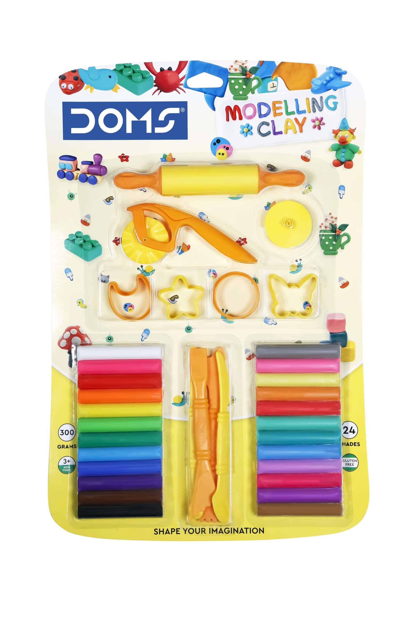 Doms Modelling Clay Blister Pack | Easily Kneadable Clay | Non Toxic & Safe For Childrens | Soft, Non-Drying, Hygienic & Non-Sticky | Ideal for School, Kids & Gifting Purpose | Set Of 24 Unique Shades-picture-19