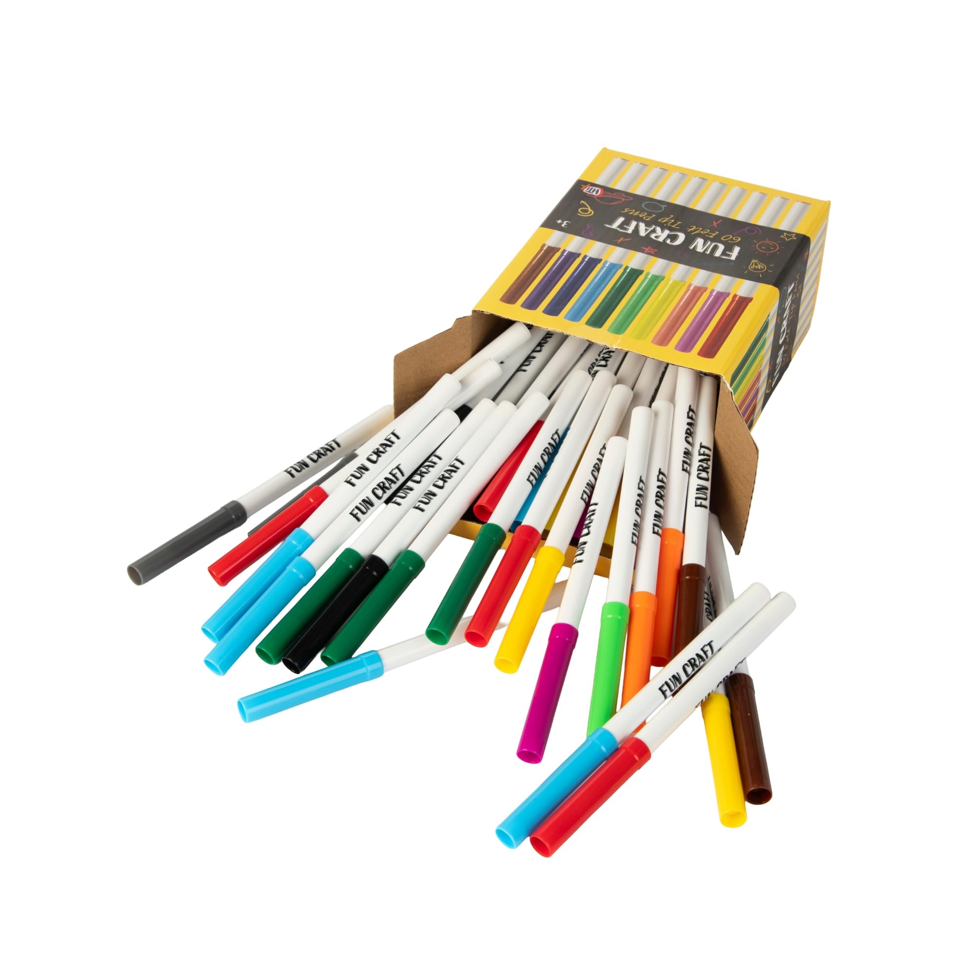 Fun Craft Felt Tip Pens, 60 or 120 Pack Colouring Pens Set for Kids, Multiple colors (red, blue, green, yellow, orange, pink - Image 3
