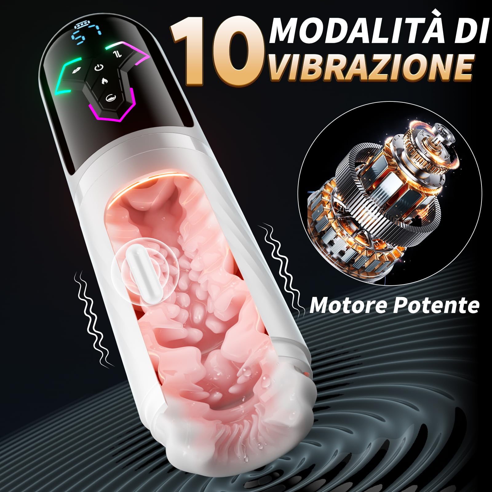 Masturbatore maschile interattivo con funzionalità AI, dotato di 10 modalità di vibrazione (7 a movimento alternato e 5 a suzione), vibratore maschile, controllabile tramite app