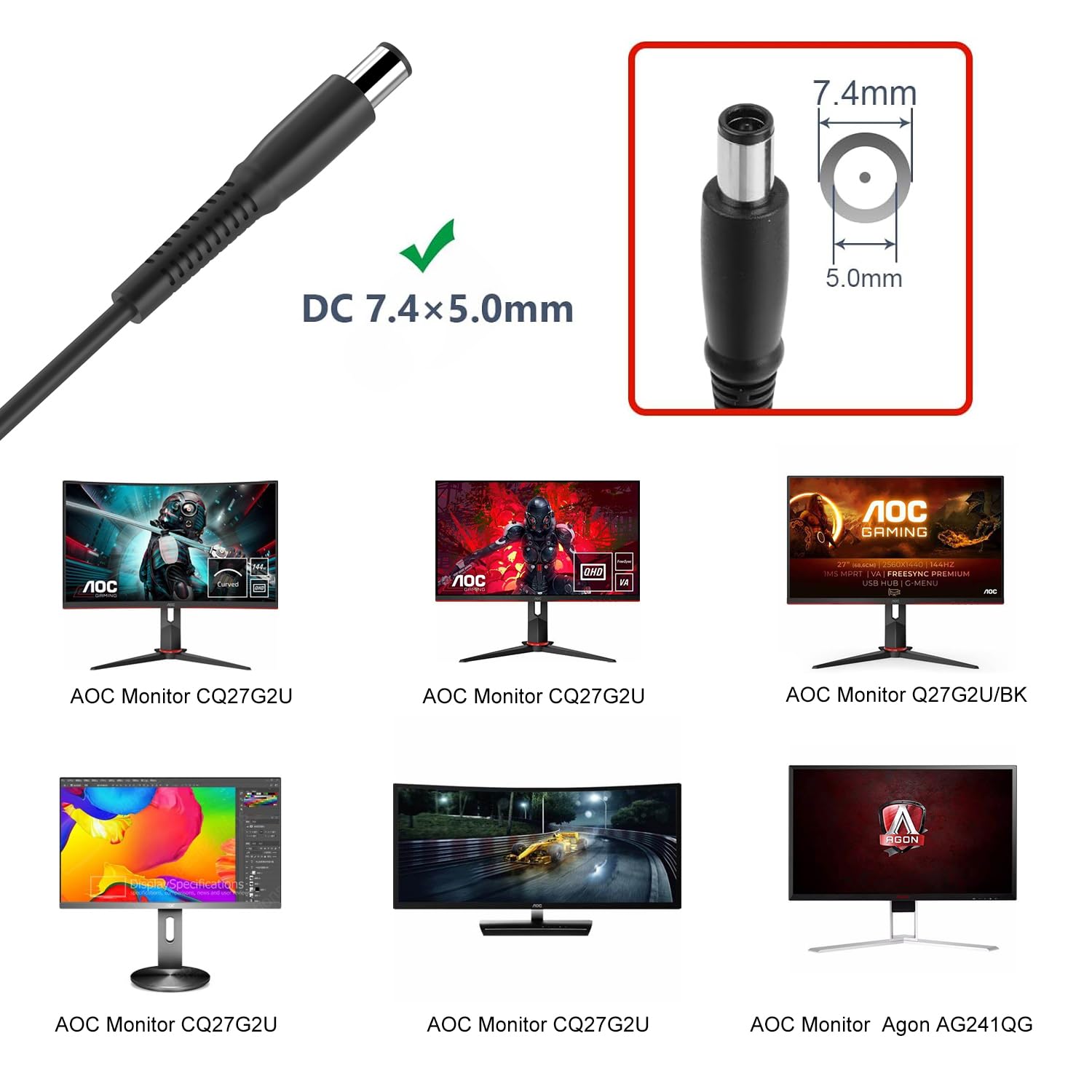 TAIFU Cable de Alimentación de 20V para Monitor AOC CQ27G2U Q27G2U Q27G2U/BK U2790PC ADPC2090 C3583FQ Agon AG241QG AG322QCX AG251FZ2 Cargador, Philips 328M6F ViewSonic VS16485 XG2703 XG3420C Adaptador