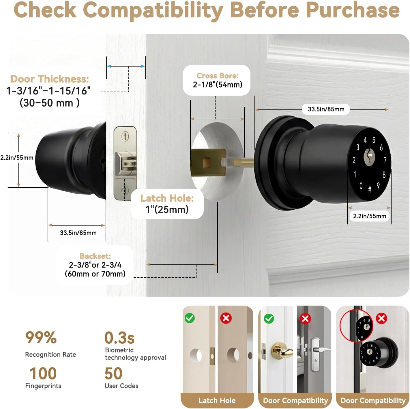 Smart Fingerprint Door Knob - Keypad & App Control -9