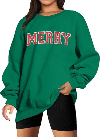 UNIQUEONE Christmas Sweatshirts for Women Oversized Christmas Tree Sweatshirt Merry Christmas Sweater Xmas Pullover Top