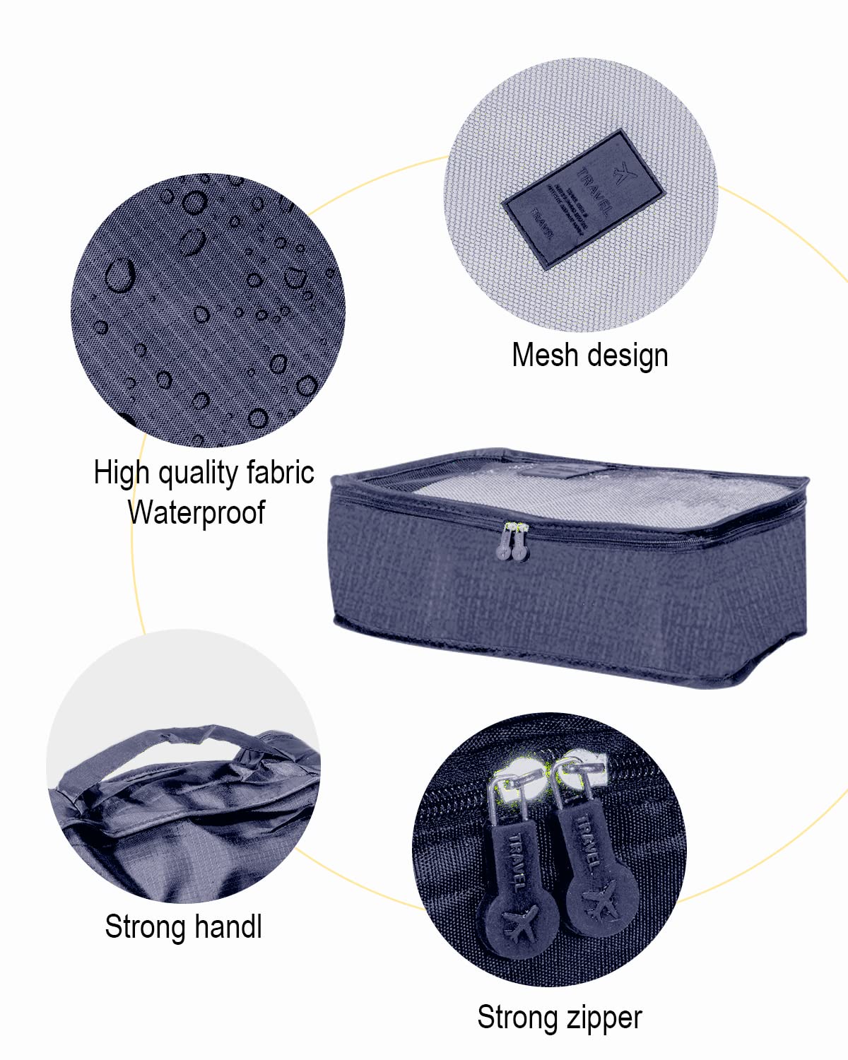 BillyBath Set di organizer per valigie, 8 in 1, organizer da viaggio, per vestiti, scarpe, cosmetici, colore blu scuro