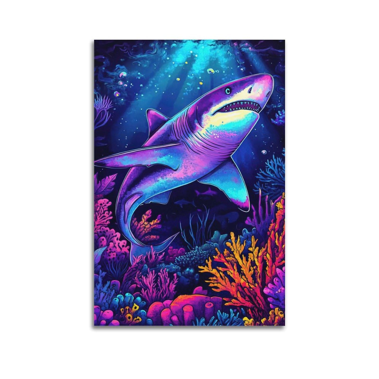 ZSZWHJ Animal Poster Sharks Under The Sea Poster Decorative Painting Canvas Wall Posters And Art Picture Print Modern Family Bedroom Decor Posters 12x18inch(30x45cm)
