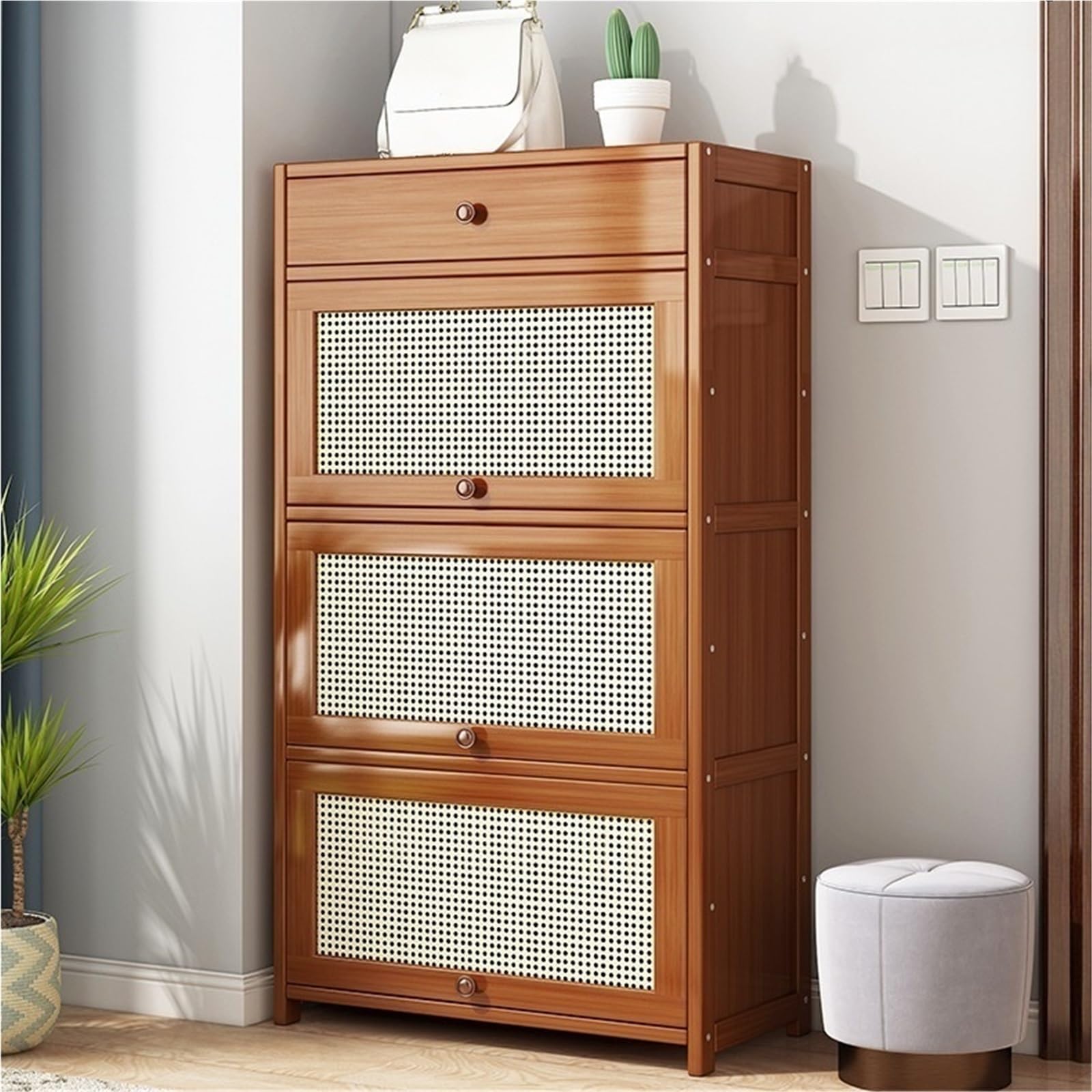 IvyLoutish Shoe Cabinet with Flip The Door and Drawers Shoes Organizer for Entryway Tall Shoe Rack Freestanding Shoe Rack for Hallway Bedroom Living Room,Freestanding Organizer