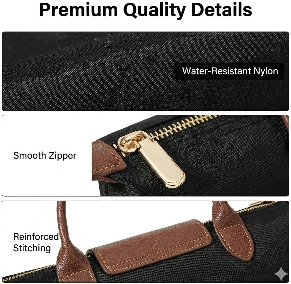 Black Mini Nylon Crossbody Bag for Women, Lightweight Small Shoulder Purse with Top Handle & Adjustable Strap Everyday Purse - Image 5