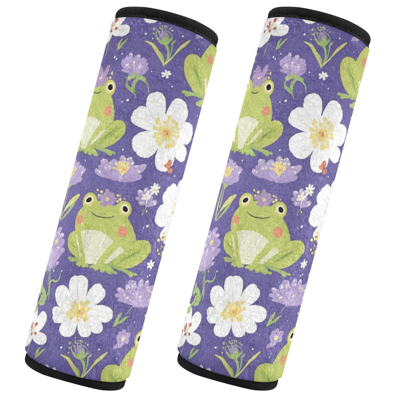 Seat Belt Covers 2 Pack Frogs Flower Crowns Car Seat Strap Covers Super Soft Cute Car Seat Neck Cover for Boys Girls Adults Babies S
