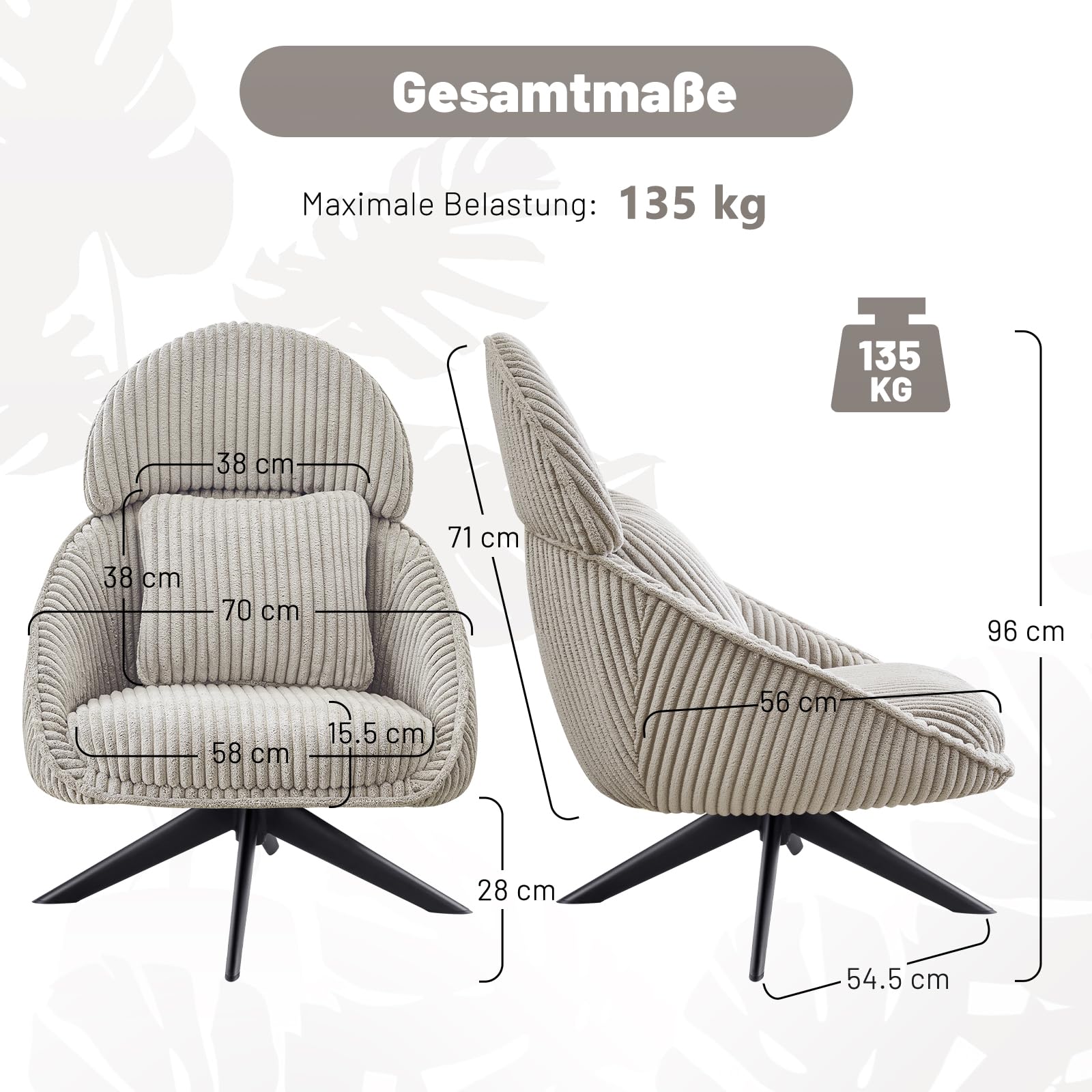 Loungesessel Sessel Wohnzimmer 360°Drehbar, Ohrensessel Armlehnstuhl Polsterstuhl mit dickem Abnehmbares Wurfkissen, Relaxsessel Lesesessel für Wohnzimmer Schlafzimmer Büro