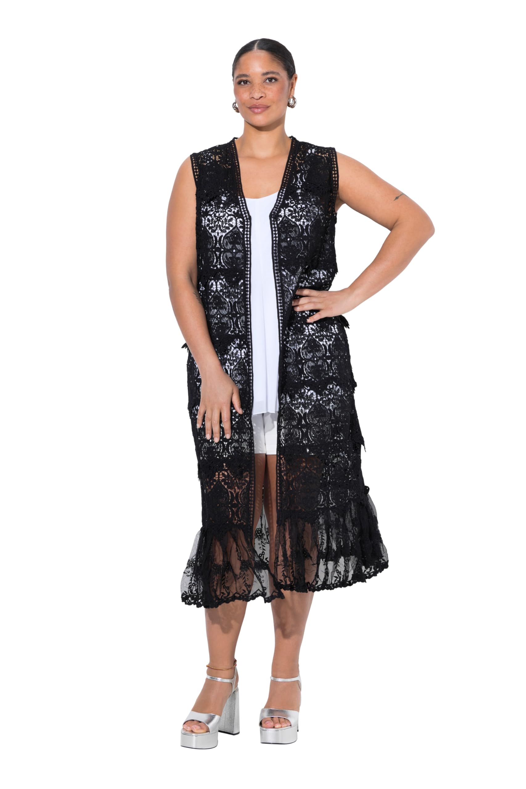 MIAMODA Damen große Größen Übergrößen Plus Size Weste, längere Form, Spitze mit Stickerei 838541