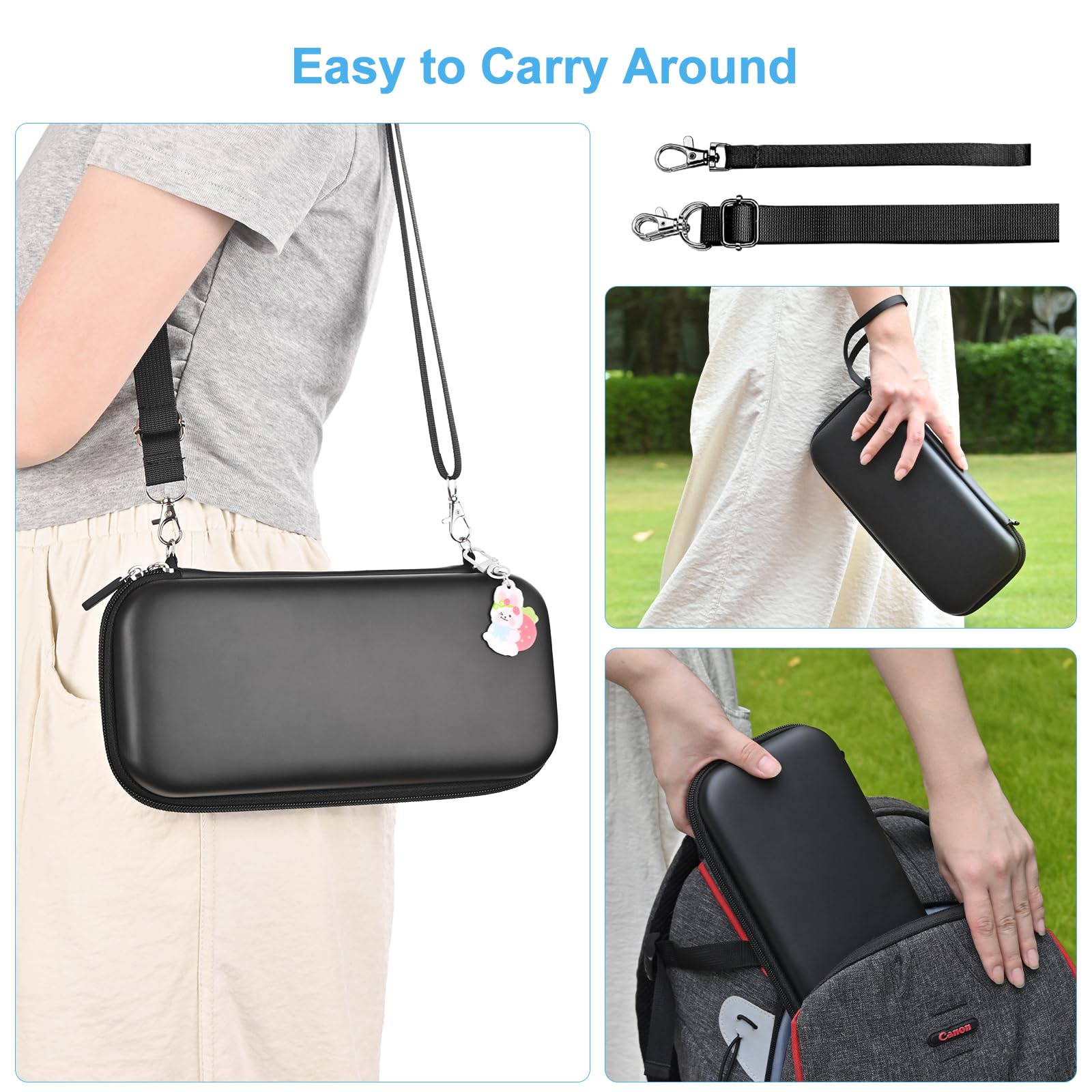 Younik Étui Compatible pour NS Switch/Switch OLED, 11 en 1 Switch Accessoires avec Pochette Housse Coque pour Switch, Protège Pouce,Autocollants Mignons et Pendentifs (Noir)