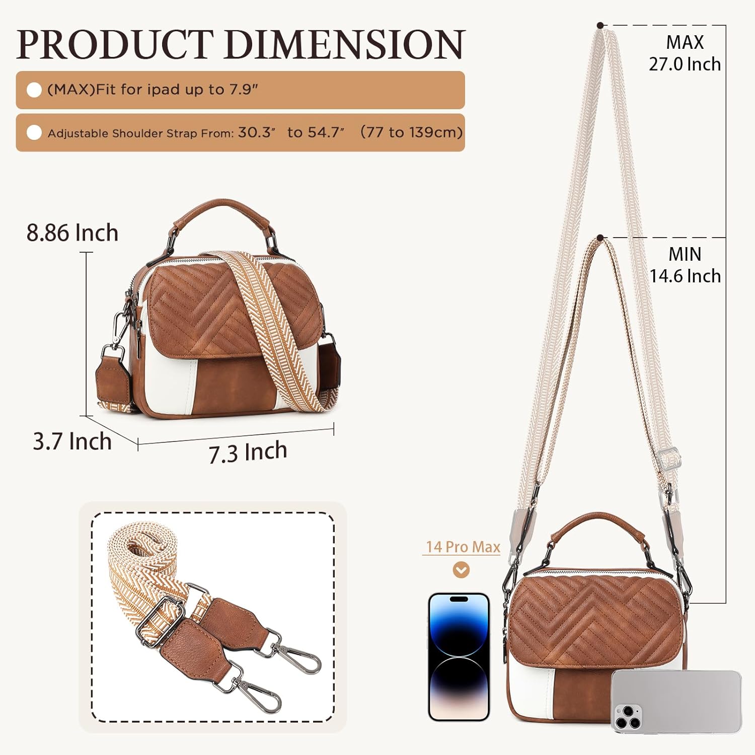 OPAGE Crossbody Bags for Women, Quilted Vegan Leather Women Crossbody Purses Shoulder Handbag with Wide Strap & Top Handle - Image 4