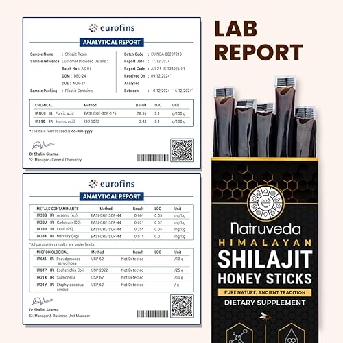 Miniatura 2 de Natruveda, Palitos de miel Shilajit del Himalaya para hombres y mujeres  75% más de ácido fúlvico y oligominerales  Miel cruda, azafrán y resina