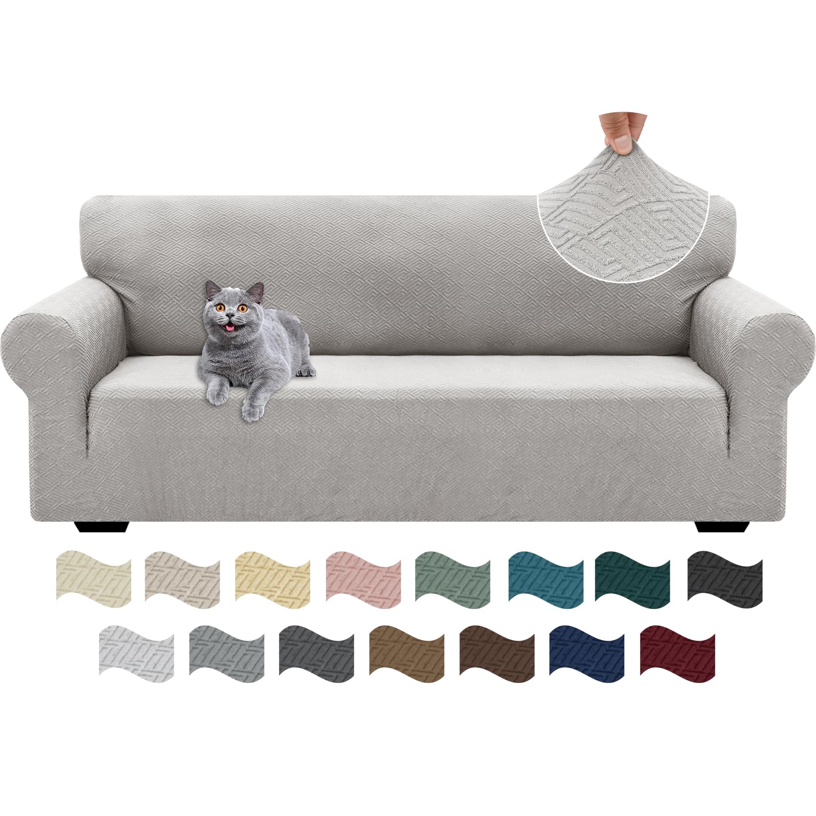Ystyle Copridivano 3 Posti Con Braccioli, Super Elasticizzato Copri Divano, Copridivano Antigraffio Gatto, Copridivani Antiscivolo Antimacchia, Universale Sofa Cover Moderno, Sliver Grigio