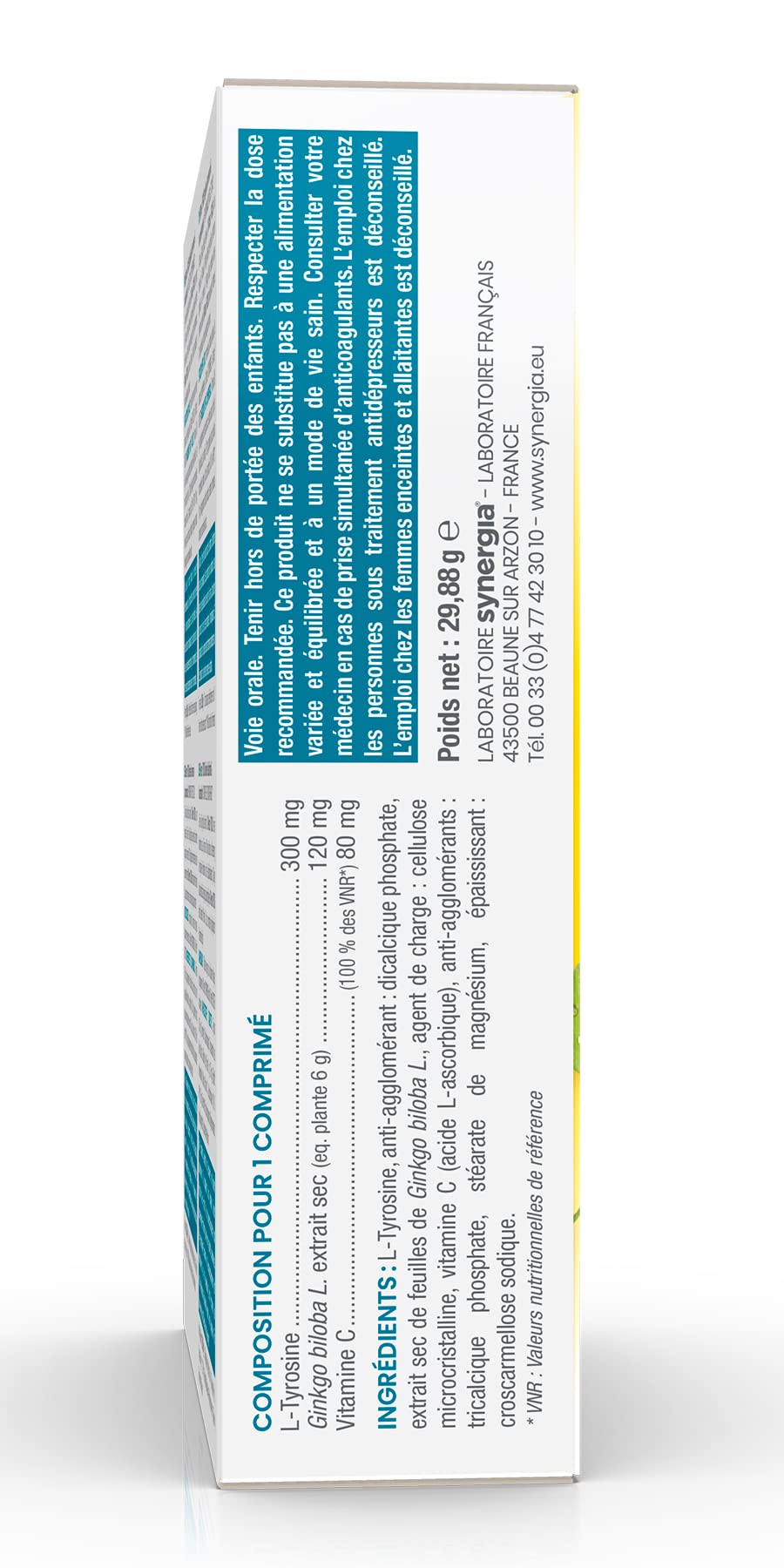 D-STRESS FOCUS Lot de 2X30 Comprimés | L-Tyrosine, Ginkgo biloba et Vitamine C | Stimule la mémoire et la concentration | Vegan, Sans Gluten, Sans Soja, Sans OGM | Origine France