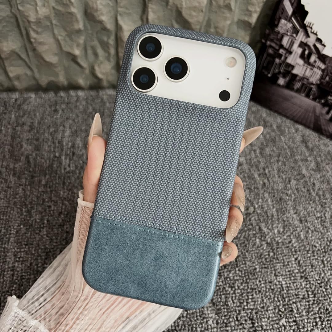 Coque iPhone 14 cuir tissé antichoc intégrale bleu ciel - 7