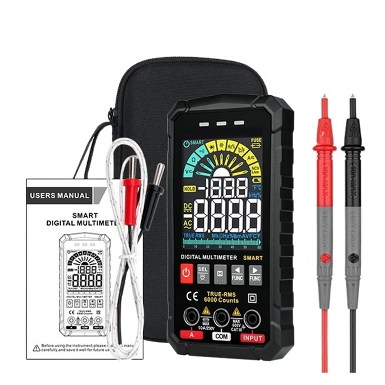 Inteligentny Multimetr Cyfrowy Profesjonalny Automotive Teste 1000V AC DC Ohm Pojemnościowy Tester Temperatury Szybko Dokładnie Łatwy Odczyt(HT126B)