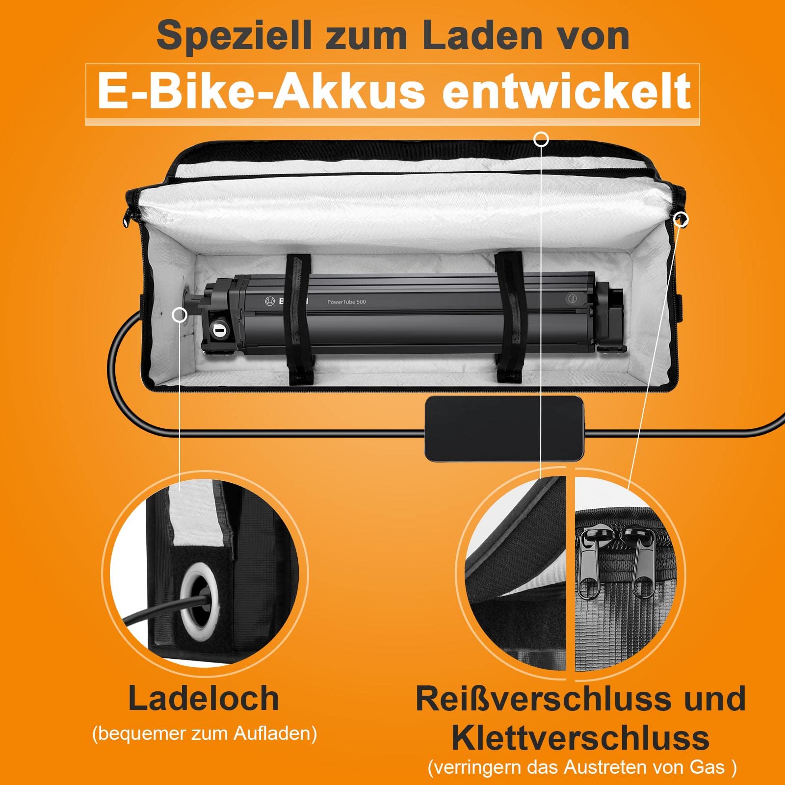 toptrek Torba na akumulator Ebike ognioodporna do 1000°C, wodoszczelna, odporna na wybuchy, lipo Safe Bag do przechowywania, transportu, ładowania, pokrowiec ochronny na akumulator elektryczny, duża
