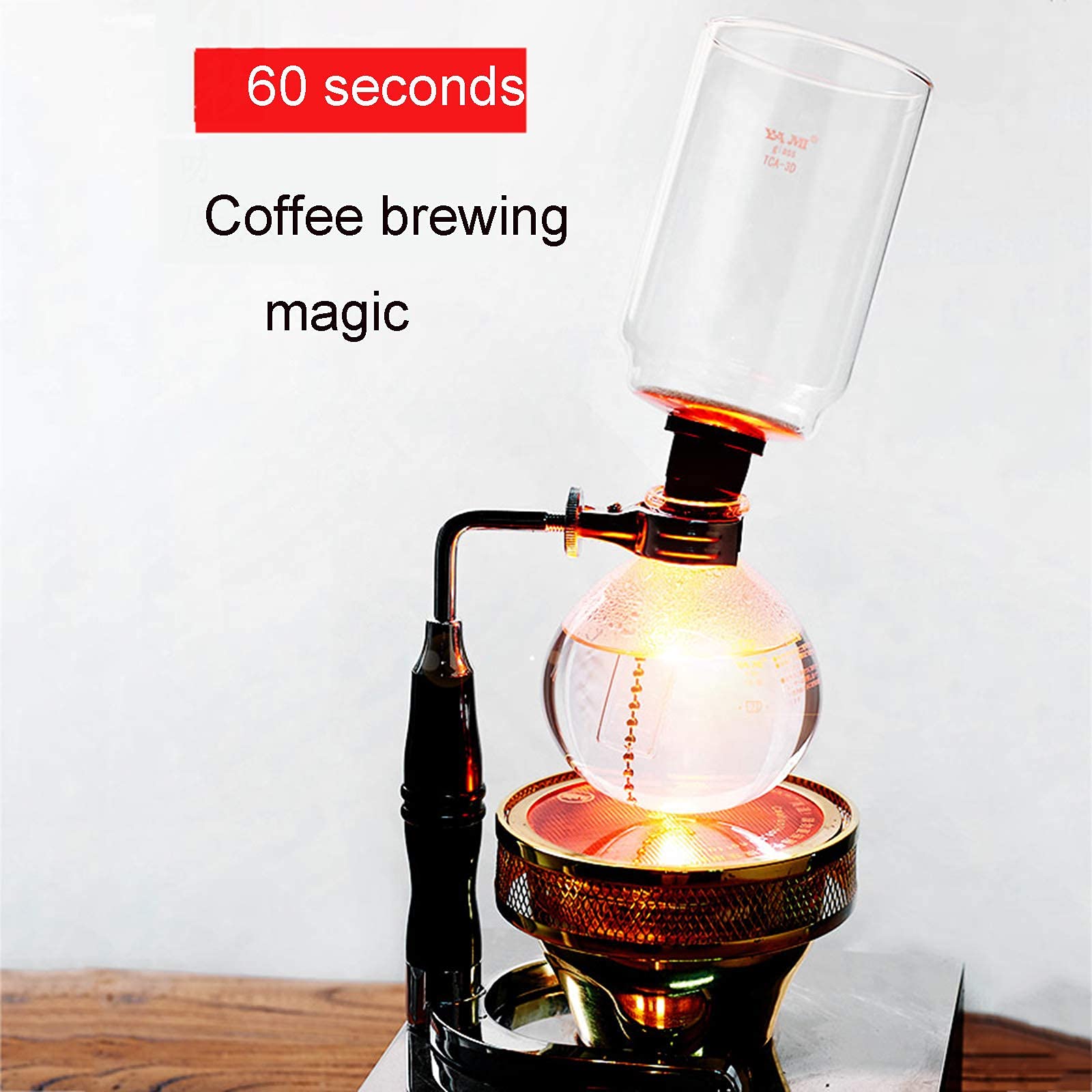 CUNTO Caffettiera a sifone Teiera a sifone, Caffettiera a sifone manuale, Caffettiera sottovuoto Tipo di vetro Filtro per macchina da caffè 3 tazze, Vetro resistente alle alte temperature,A