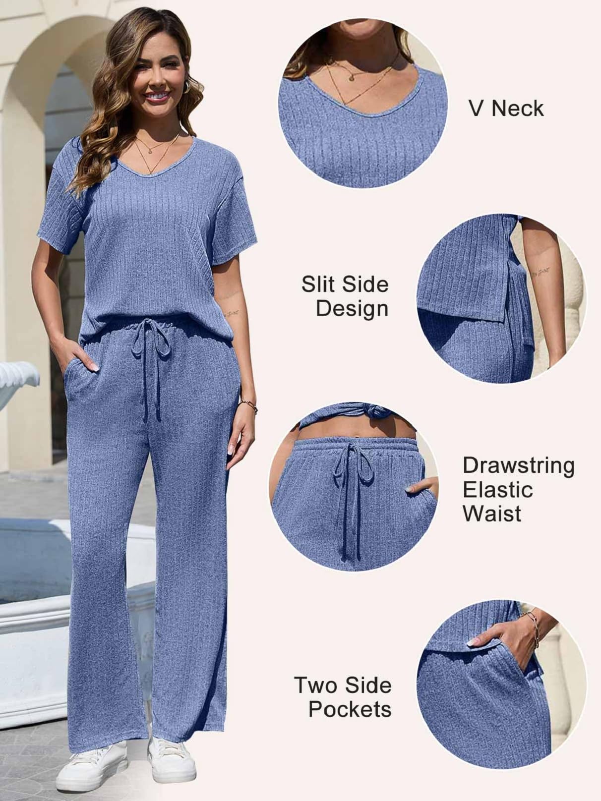 CheChury Conjunto Chándal Dos Piezas Mujer Casual Conjunto de Camiseta de Manga Corta y Pantalones Conjunto de 2 Piezas de Verano Mujer Conjunto Deportivo Cómodo Conjuntos Lounge Ropa Verano Pijama